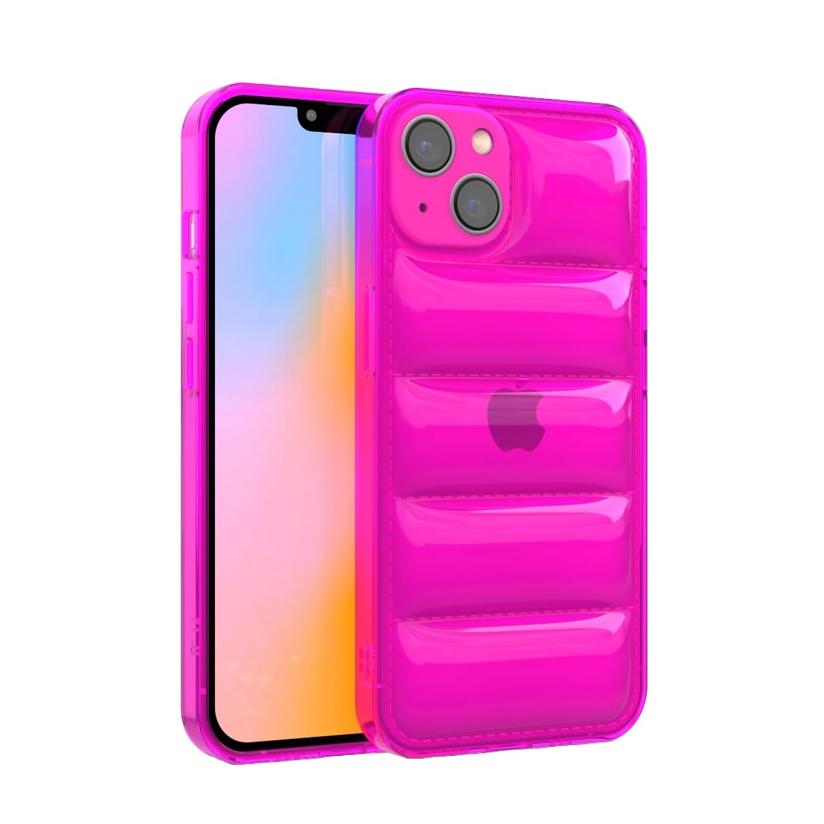 FELONY CASE - iPhone 13 Neon Pink Puffer Case, Clear Cushioned Bright Cover with Shockproof Bumper - Flexible and Lightweight Protective Case - Full iPhone and Camera Protection