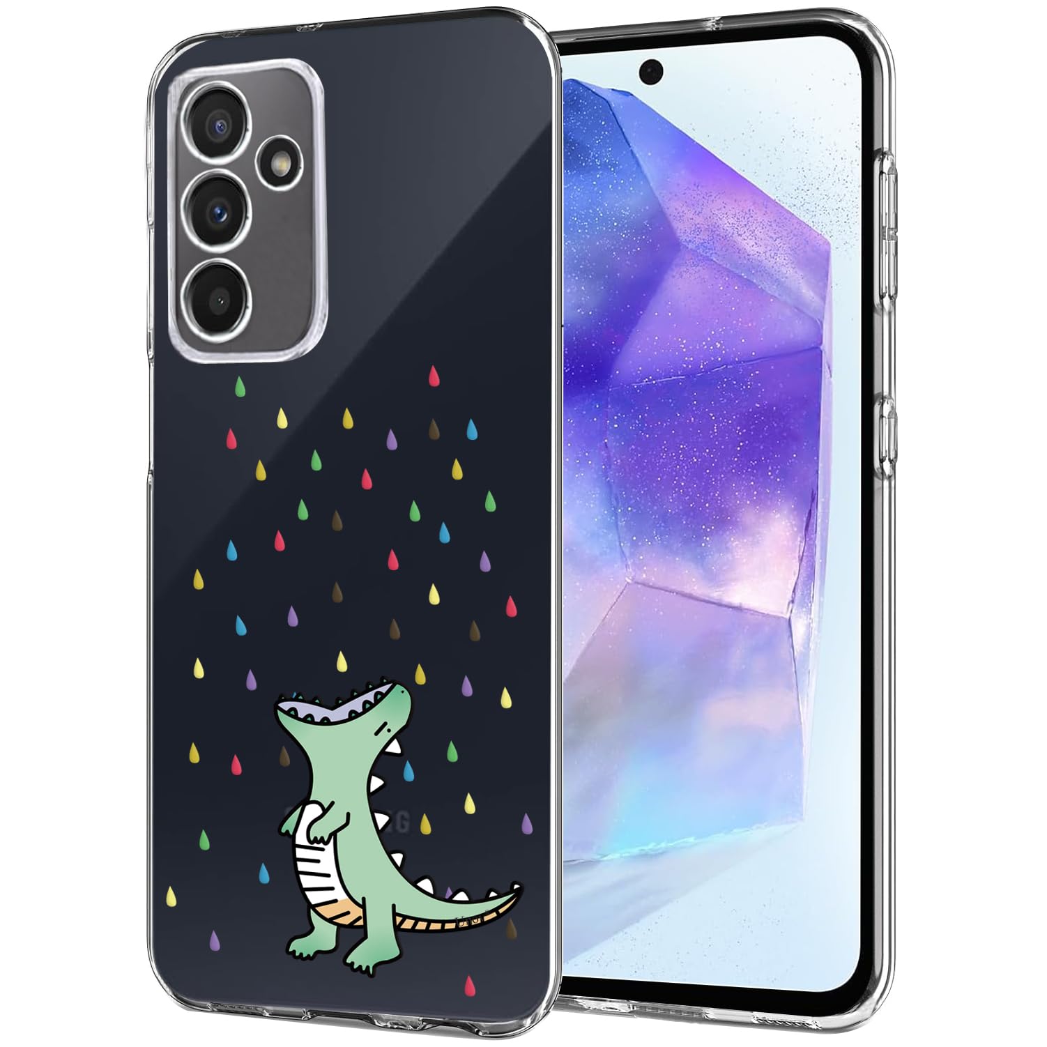 Unov Case Compatible with Galaxy A55 5G Case Clear with Design Soft TPU Shock Absorption Slim Embossed Pattern Protective 6.6 inches (Rainbow Dinosaur)