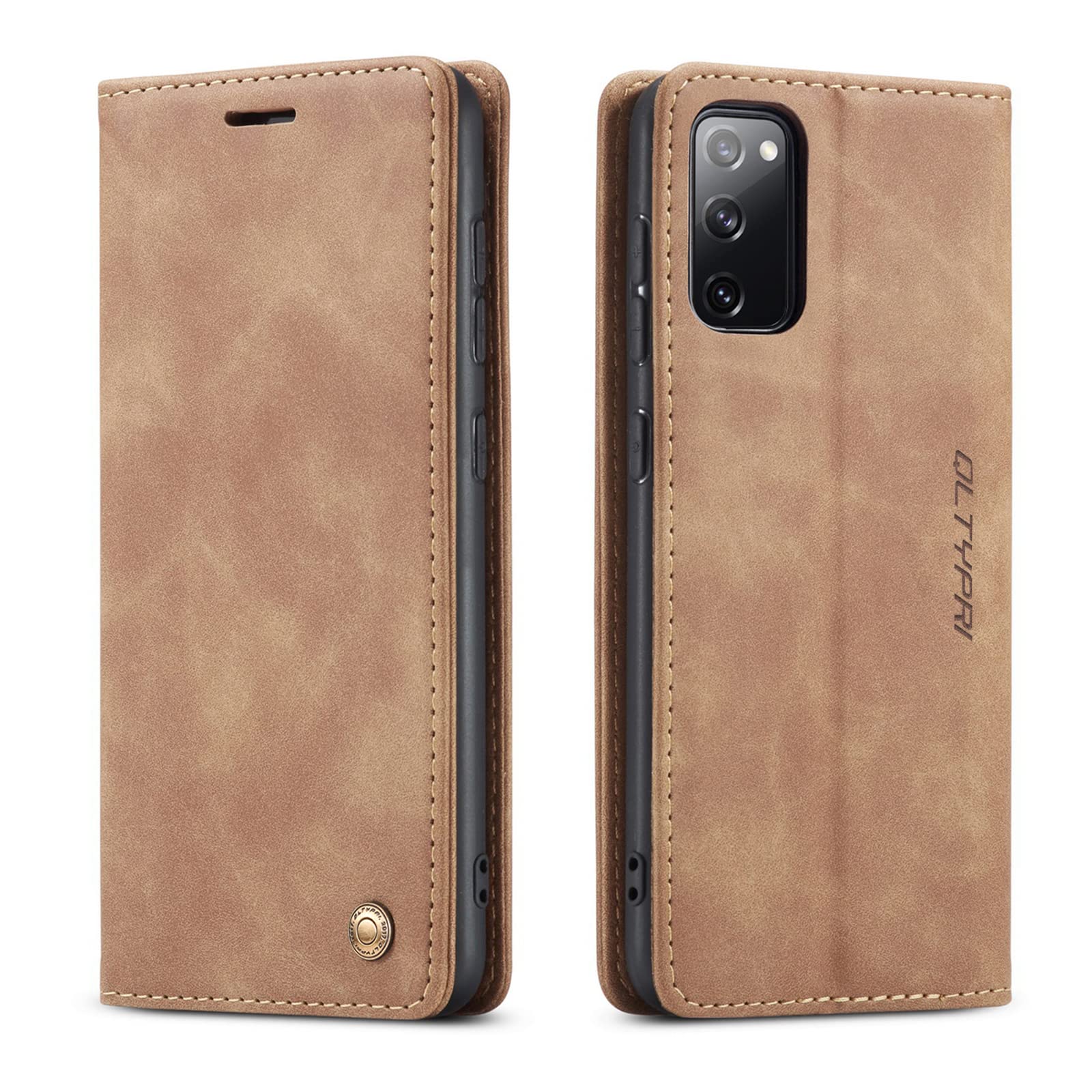 QLTYPRI Case for Samsung Galaxy S20 FE 5G, Vintage PU Leather Wallet Case Card Slot Kickstand Magnetic Closure Shockproof Flip Folio Case Cover for Samsung Galaxy S20 FE 5G - Brown