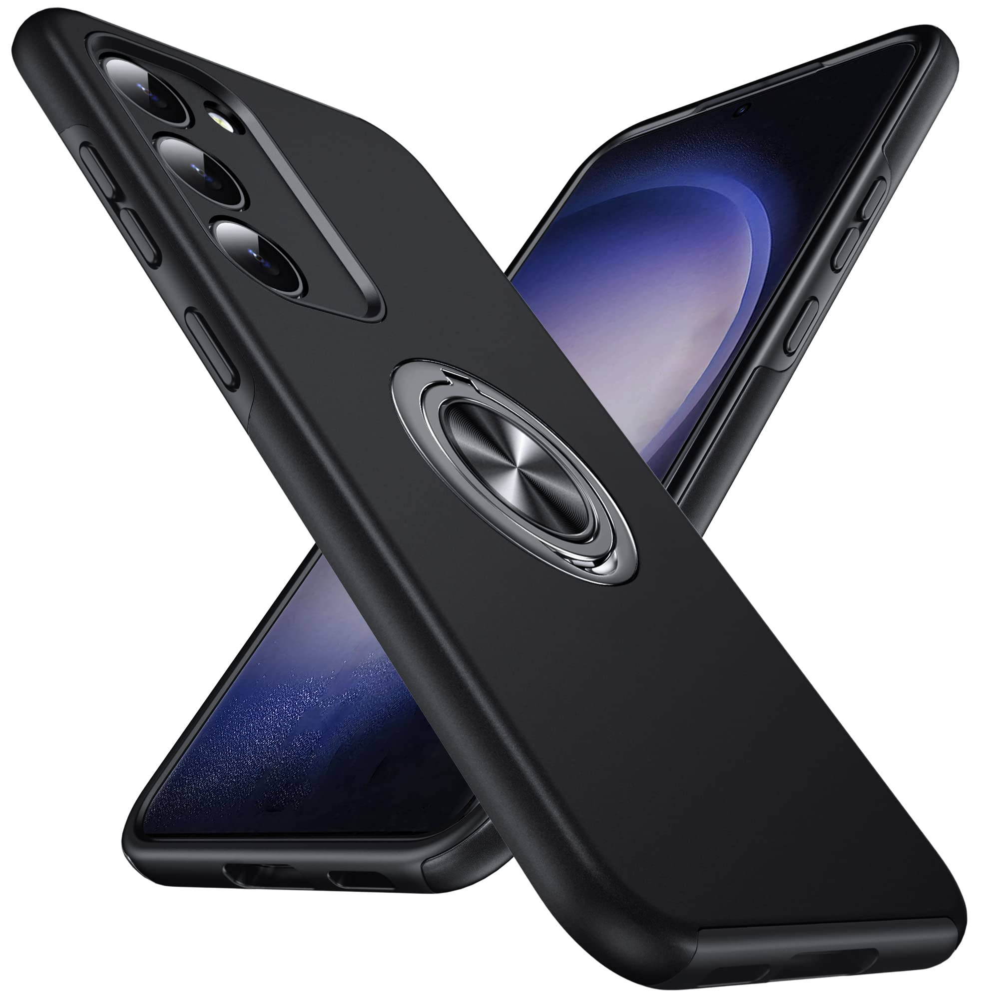 Anqrp Hidden Ring Serie Galaxy S23 5G Case, [Embedded Kickstand][Military Shockproof] Rotate Magnetic Ring Stand Heavy Duty Multi-Layer Protective Cover for Samsung Galaxy S23, Black