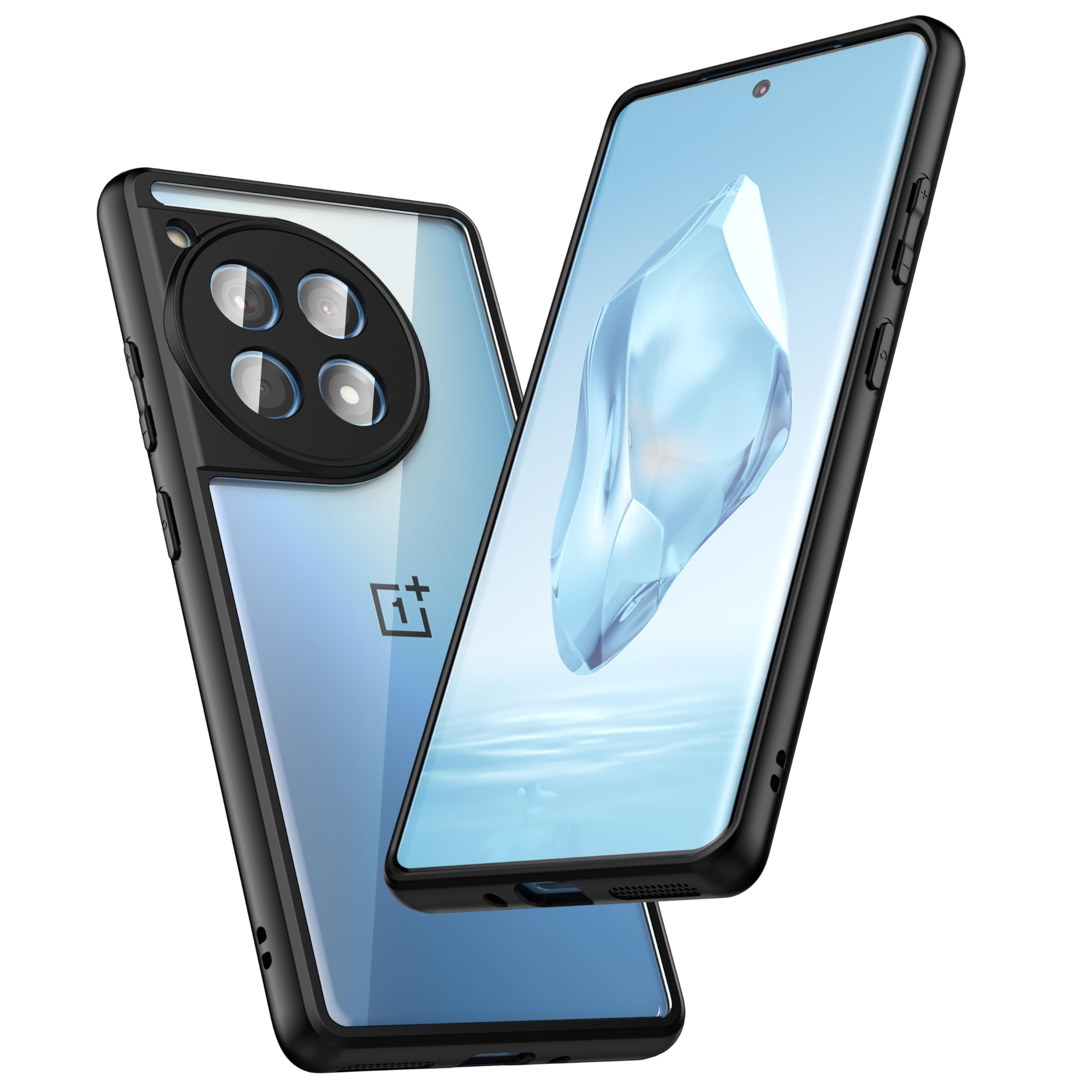 Foluu Clear Case for OnePlus 12R, Slim Fit, Hard PC & Soft TPU Bumper, Shockproof, Wireless Charging Compatible, Black