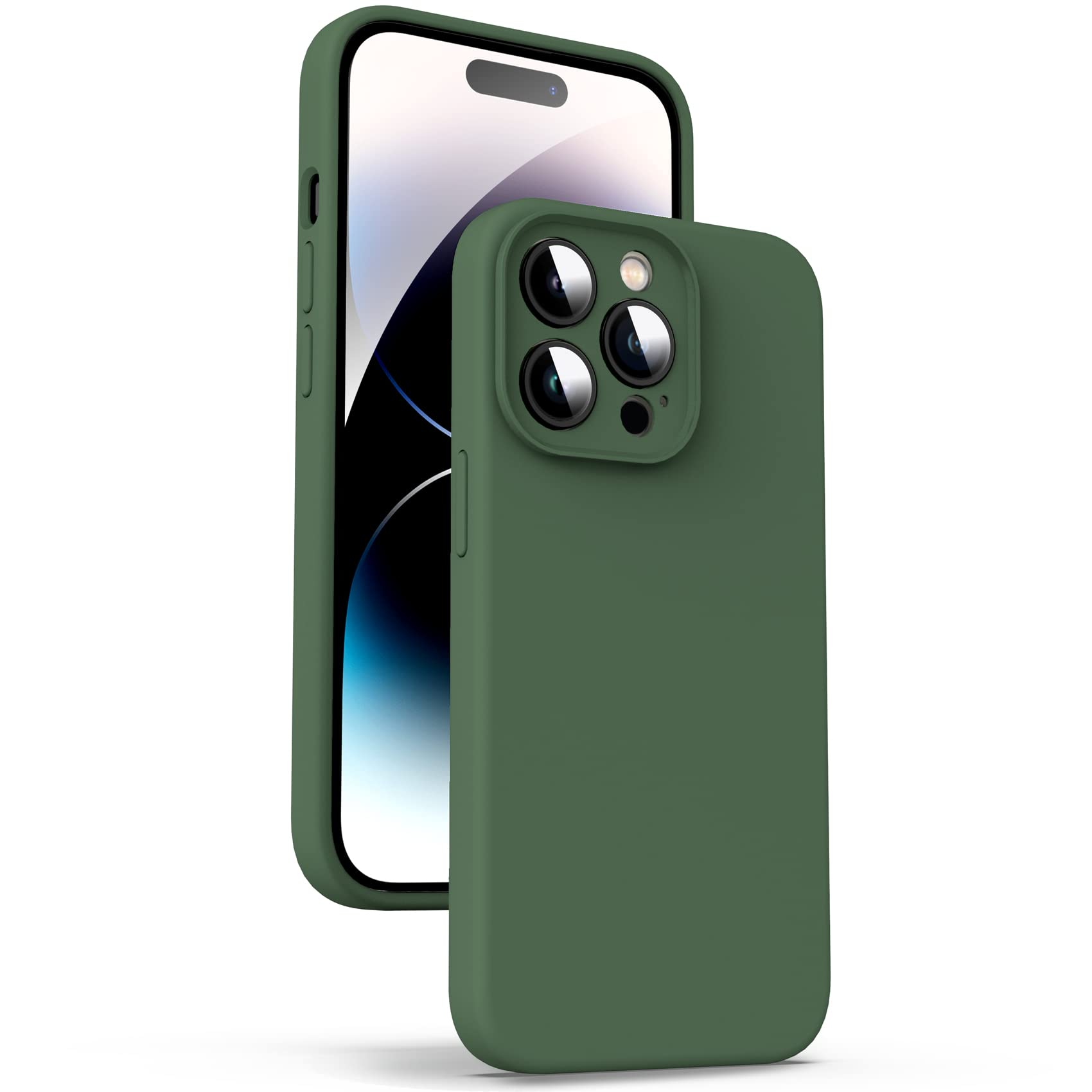 Supdeal Liquid Silicone Case for iPhone 14 Pro, [Camera Protection] [Anti Fingerprint] [Wireless Charging] 4 Layer Phone Case Protective Cover, Built-in Microfiber Case Cover, 6.1", Green