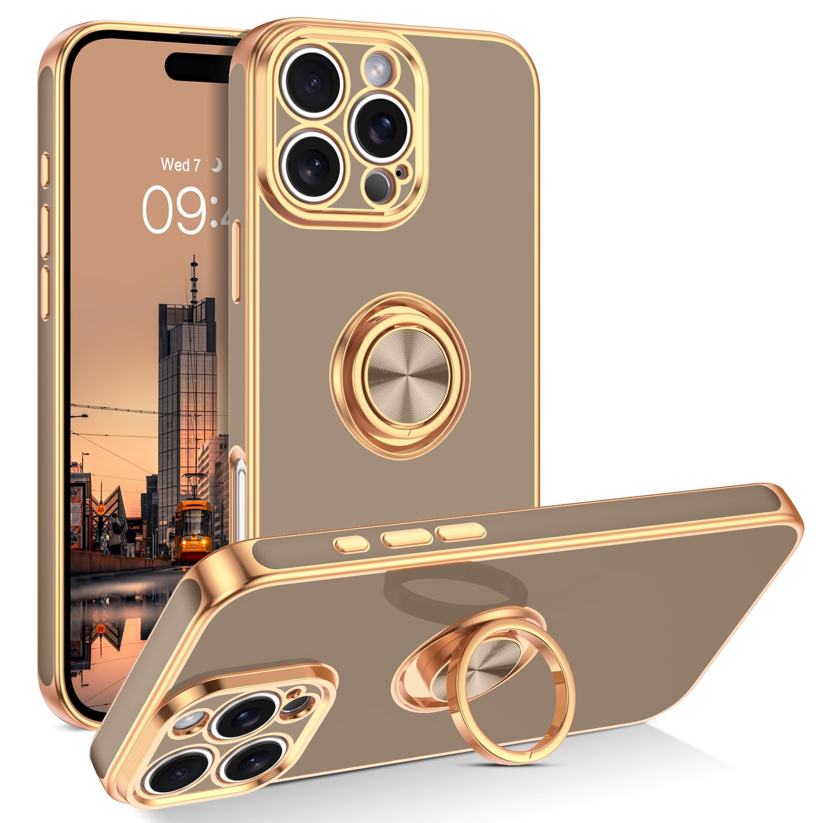 BENTOBEN for iPhone 16 Pro Case, iPhone 16 Pro Phone Case with 360° Ring Holder Kickstand Magnetic Car Mount Supported Shockproof Non-Slip Protective Women Men Cover for iPhone 16 Pro, Desert Titanium