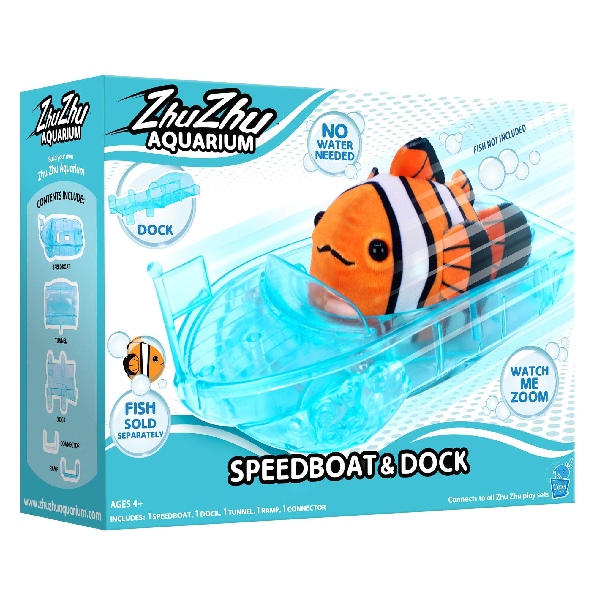 John Adams Zhu Zhu Pets Aquarium Speedboat & Dock Playset | Fish Sold Separately | Mess-Free Electronic, Interactive Soft Plush Pets | Aquatic Fun for Kids Age 4+ | Great Christmas or Birthday Gift