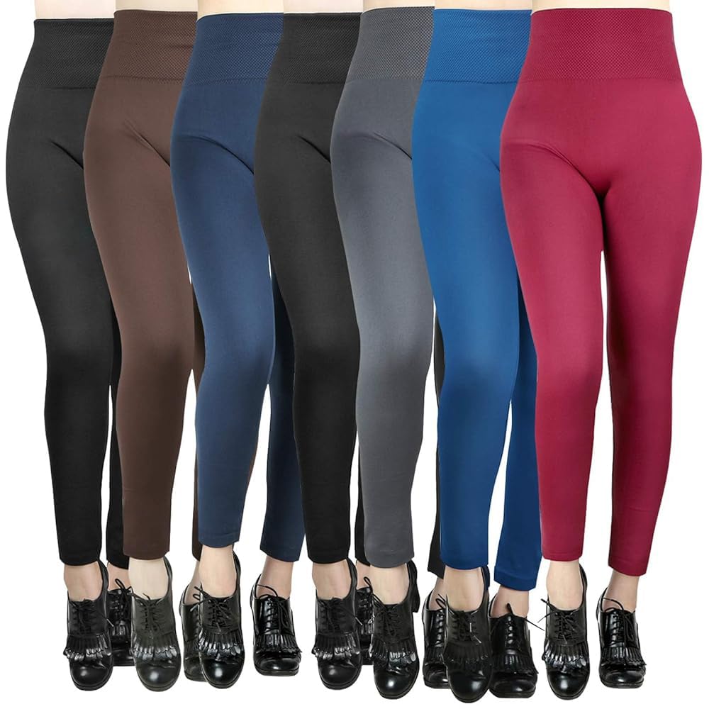 Moon Wood 7 Pack High Waisted Leggings for Women Stretchy Soft Fleece Lined Leggings Tummy Control Warm Thermal Leggins for Workout Gym Sport