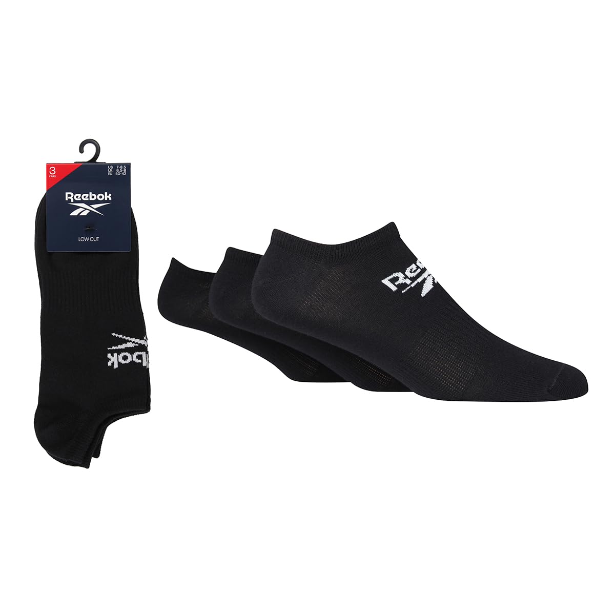 Reebok Unisex 'Core' Trainer Socks - Mens and Ladies, Low Cut, Soft Cotton, Plain Socks with Arch Support & Seamless Toe's 3 Pair Multipack Size Range of UK 2.5-12.5 Black 4.5-6
