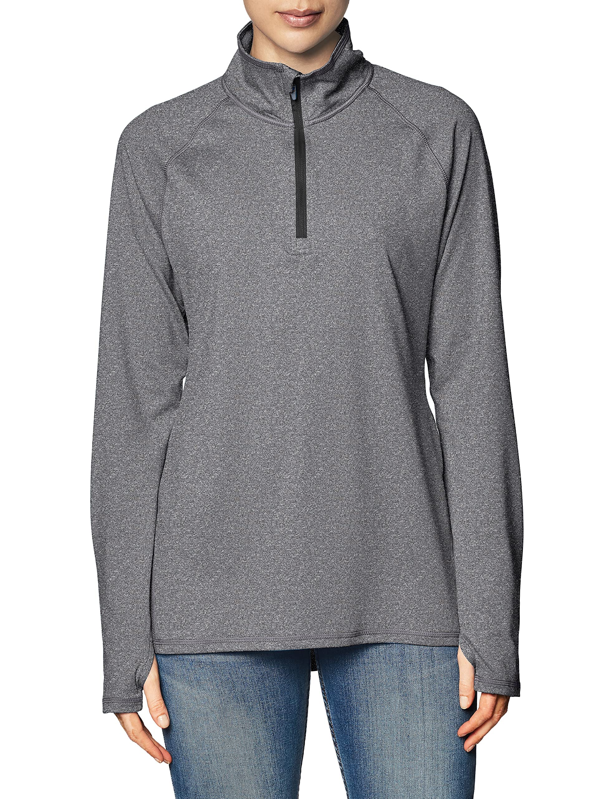 Hanes Women's Sport Performance Fleece Quarter Zip Pullover, Black Heather, S