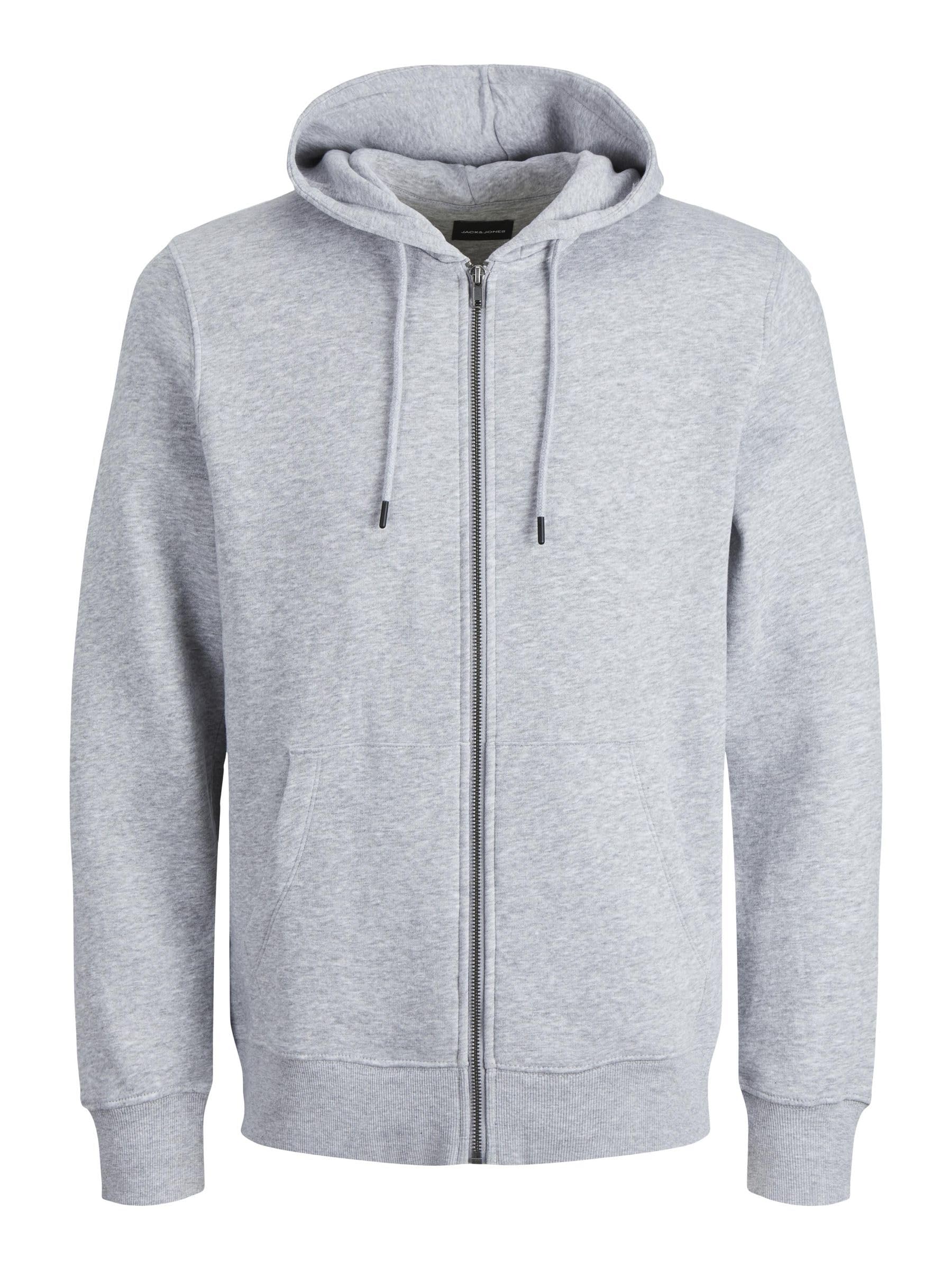 JACK & JONES Mens Zip Hoodie Light Grey XS