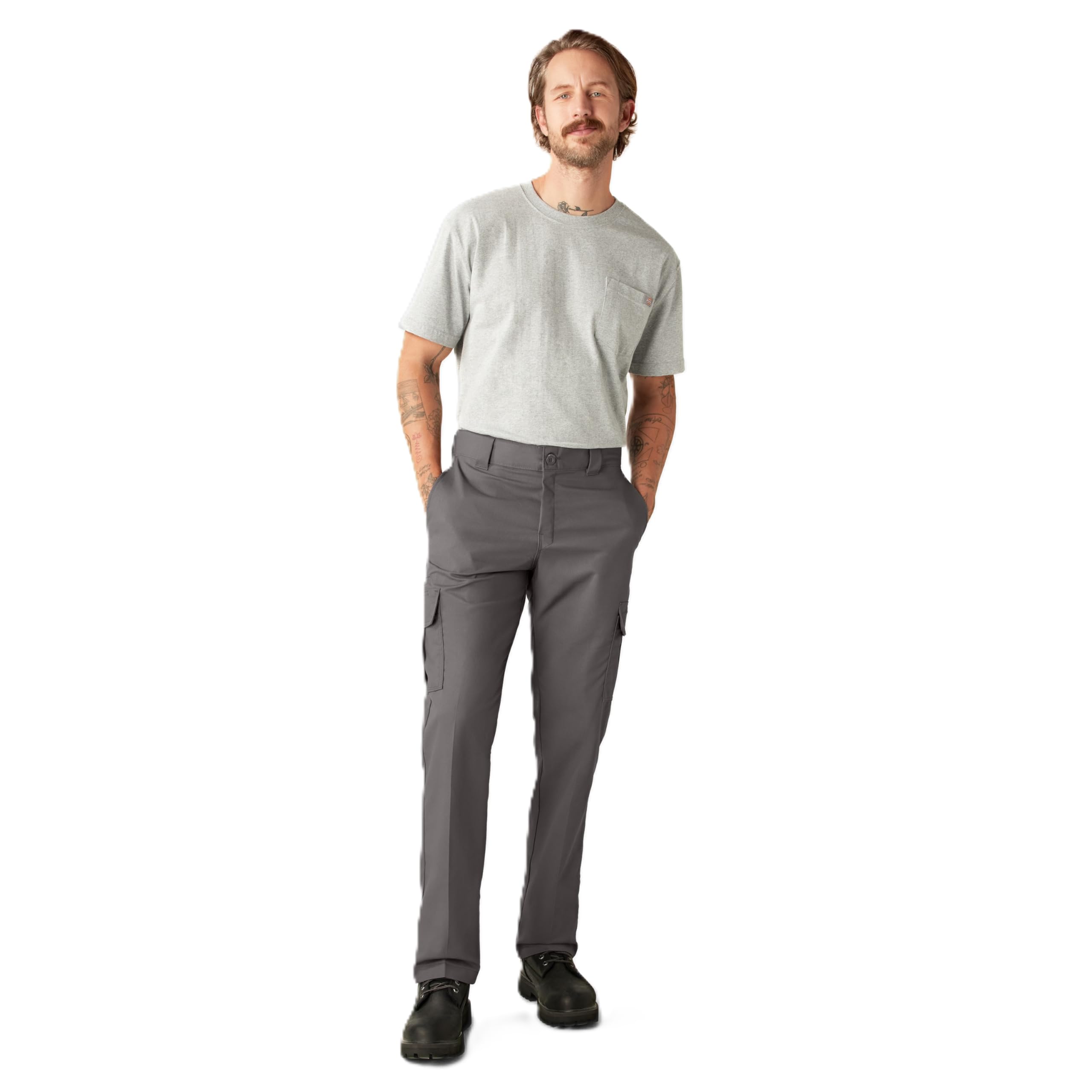 Dickies Men's Regular Straight Flex Twill Cargo Pant Work Utility, Gravel Gray V1, 46W x 34L