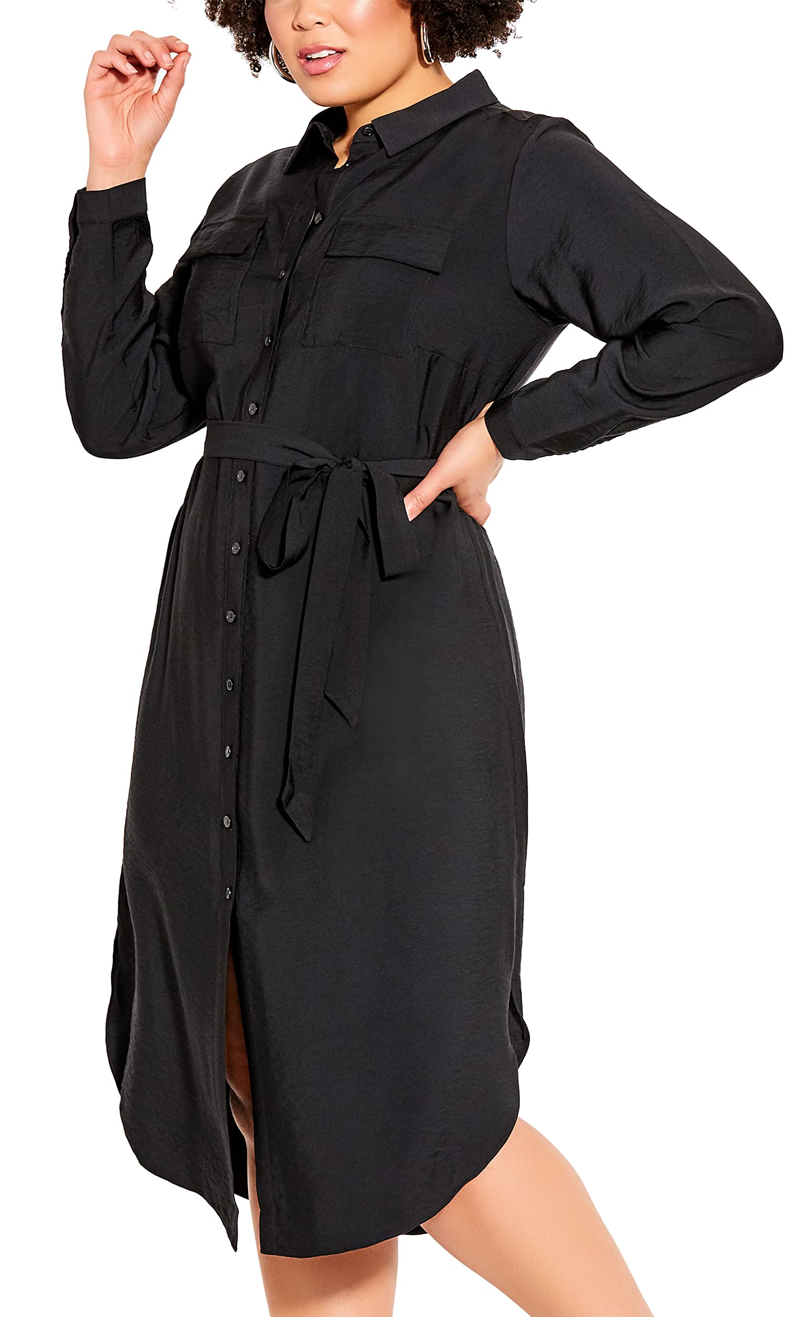 CITY CHIC Women's Plus Size Dress Belted Love, Black, S