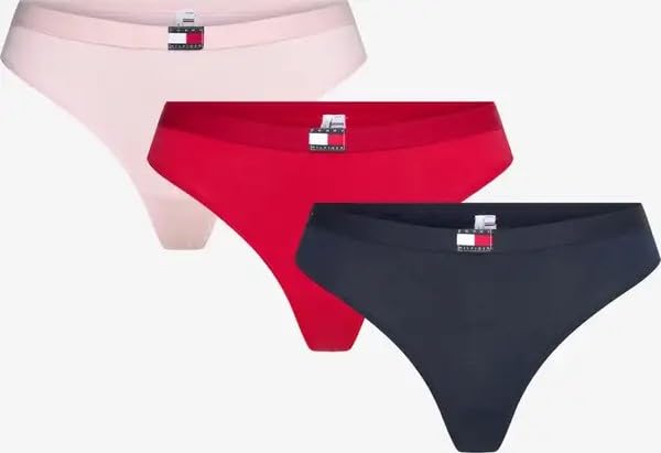Tommy Hilfiger Women's 3 PACK FLAG THONG (EXT. SIZE) UW0UW05641, Purple, L