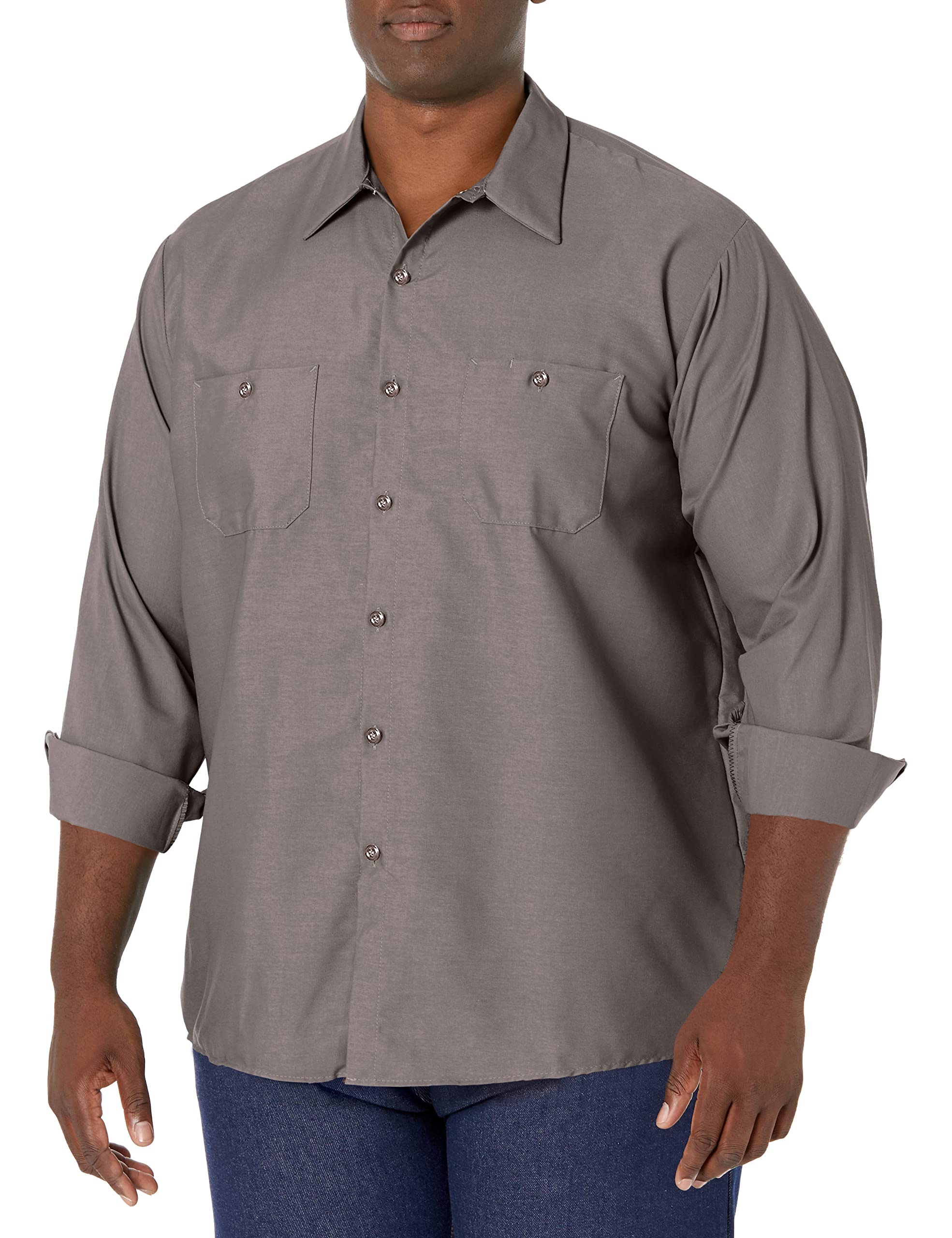 Red Kap Men's Industrial Work Shirt, Regular Fit, Long Sleeve Utility Button, Grey, Large