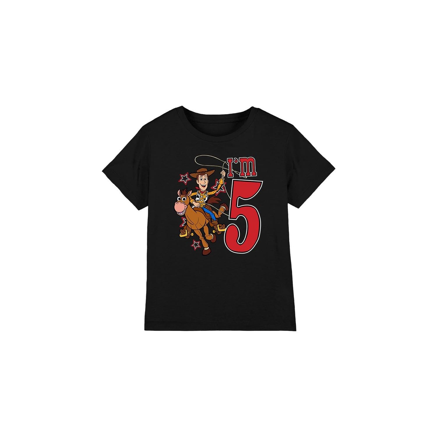 Toy Story Boys Birthday Woody I'm 5 Unisex Kids T-Shirt, Black, 9-10 Years UK