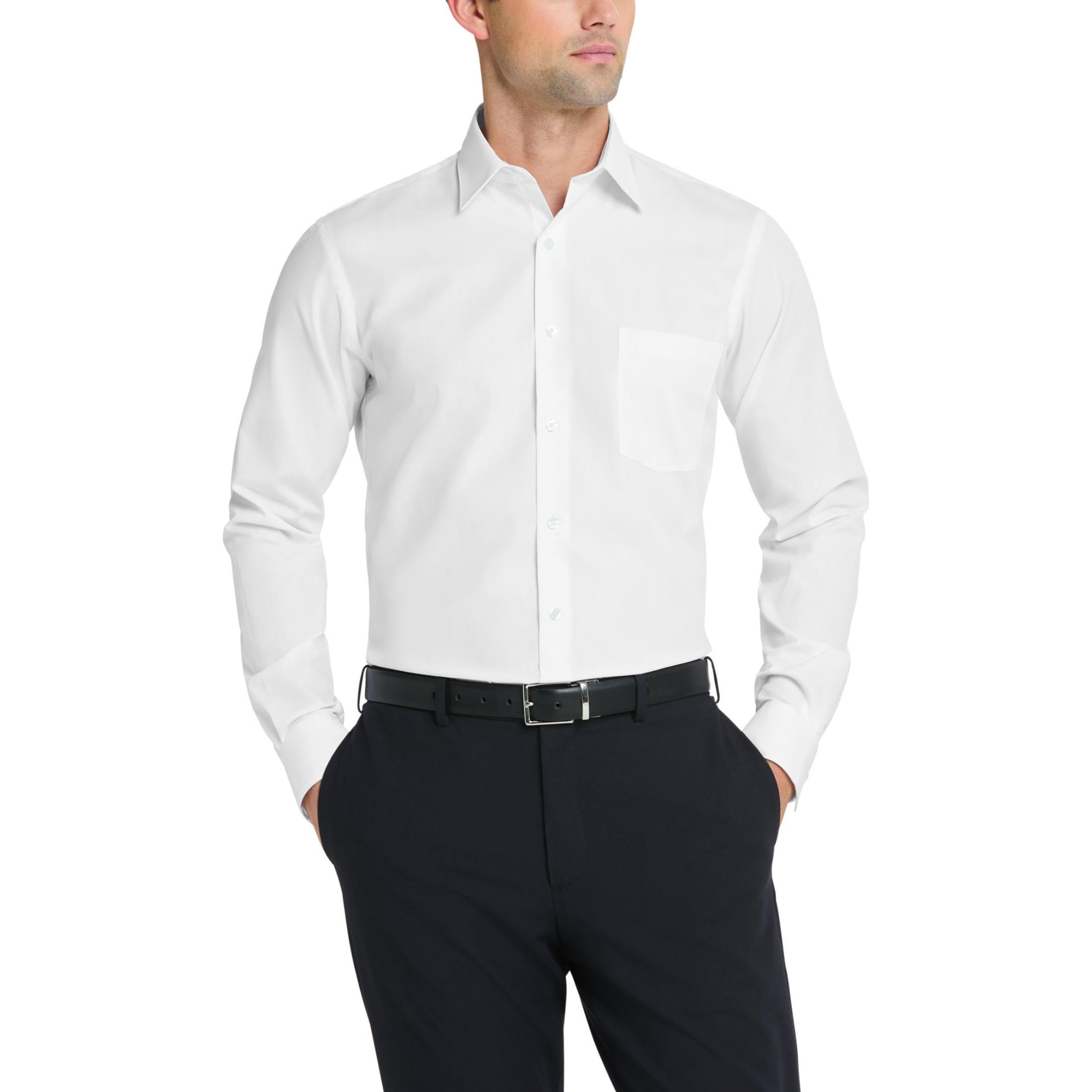 Van Heusen Men's Dress Shirt Fitted Poplin Solid, White, 18.5" Neck 34"-35" Sleeve