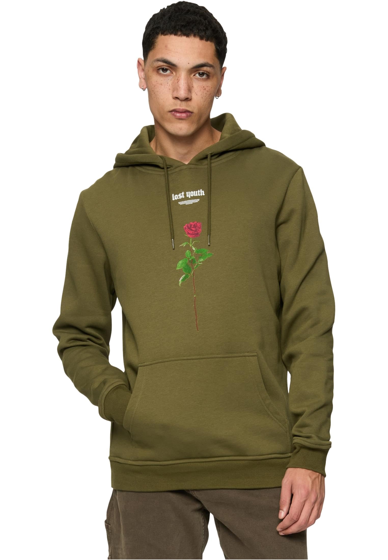 Mister Tee Men's Lost Youth Rose Hoody Hooded Sweatshirt, Olive, M