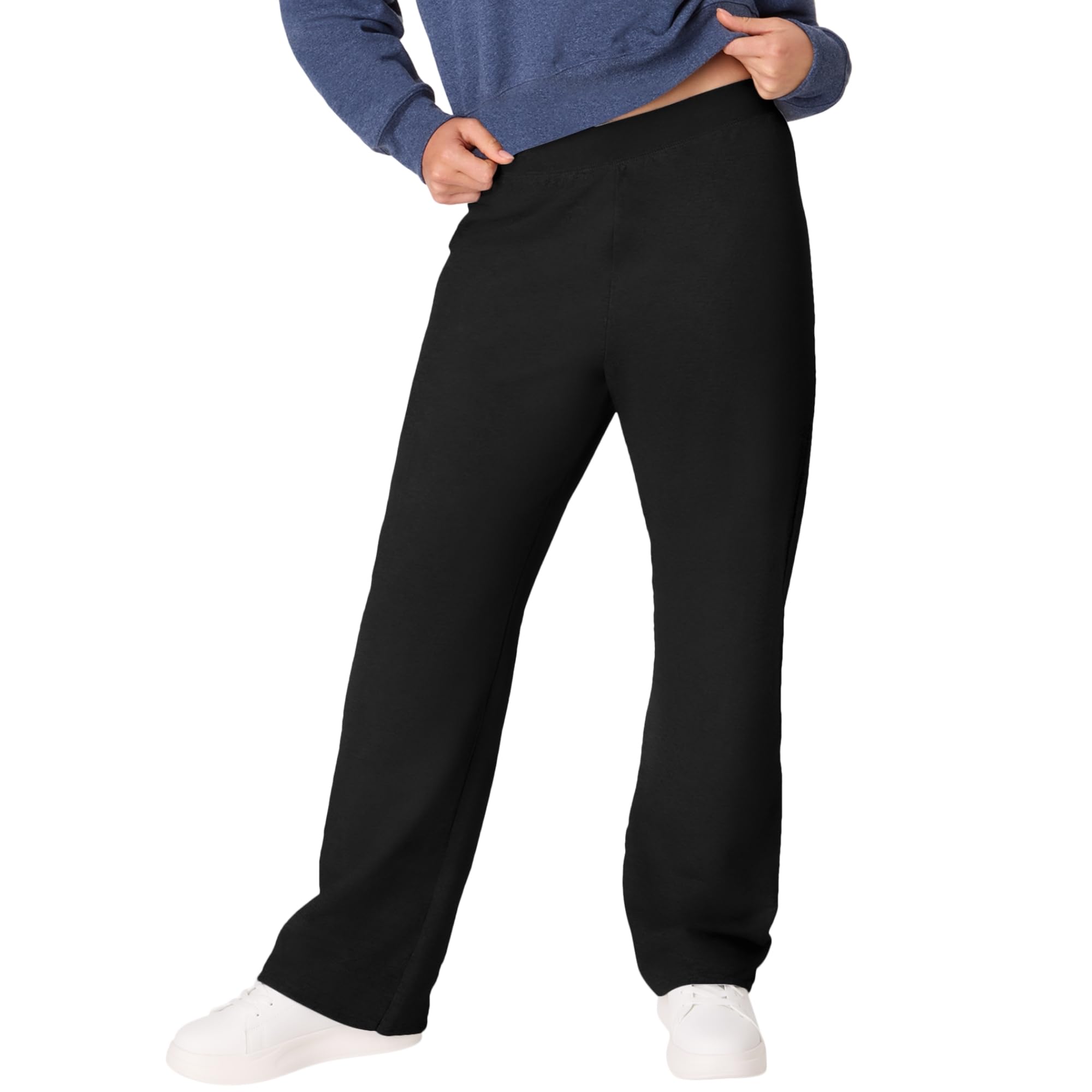Hanes Women's EcoSmart Petite Jogging Bottoms with Open Leg Tracksuit Bottoms, Ebony, S