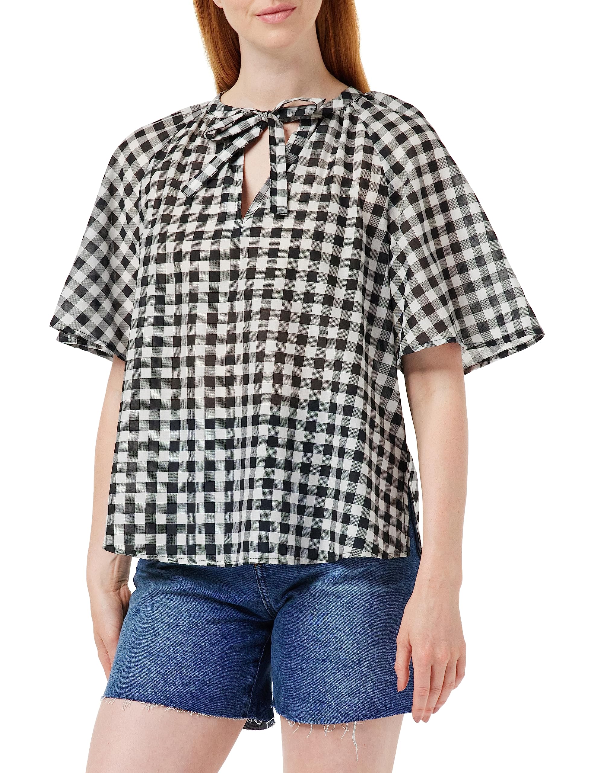 United Colors of Benetton Women's Blouse 5oa9dq04o Shirt, Black and White Check Pattern 84v, XS