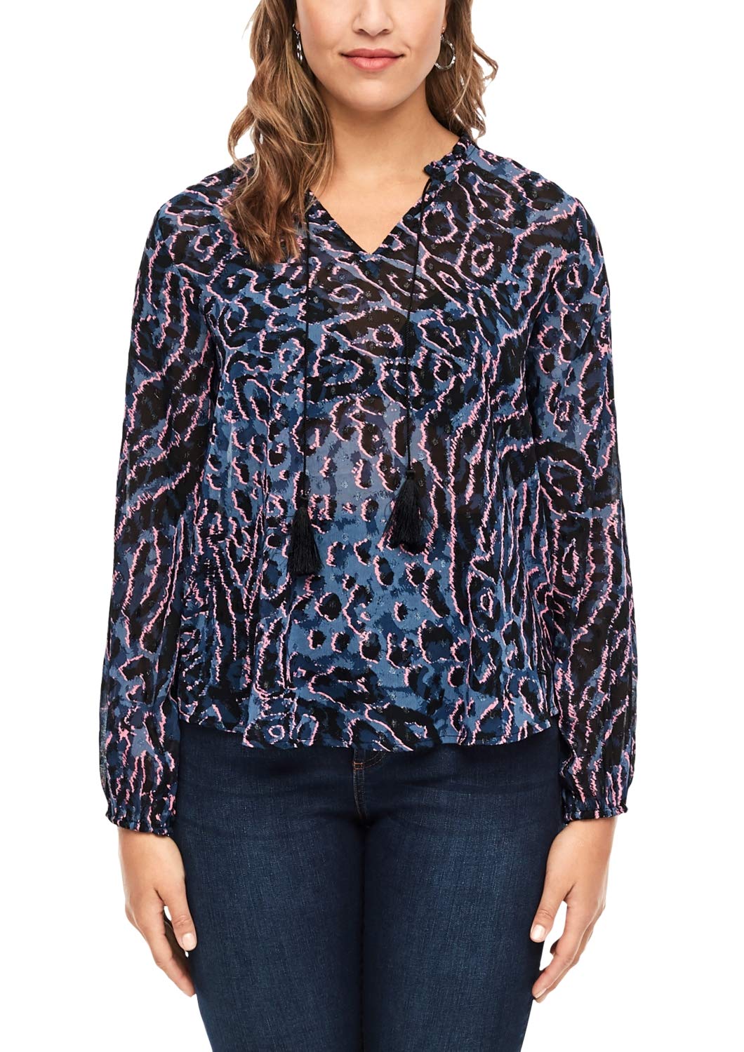 Triangle Women's 18.912.11.9301 Bluse Langarm Blouse Not Applicable, Blue (Dark Dove AOP A), 20 (Manufacturer Size: 46)