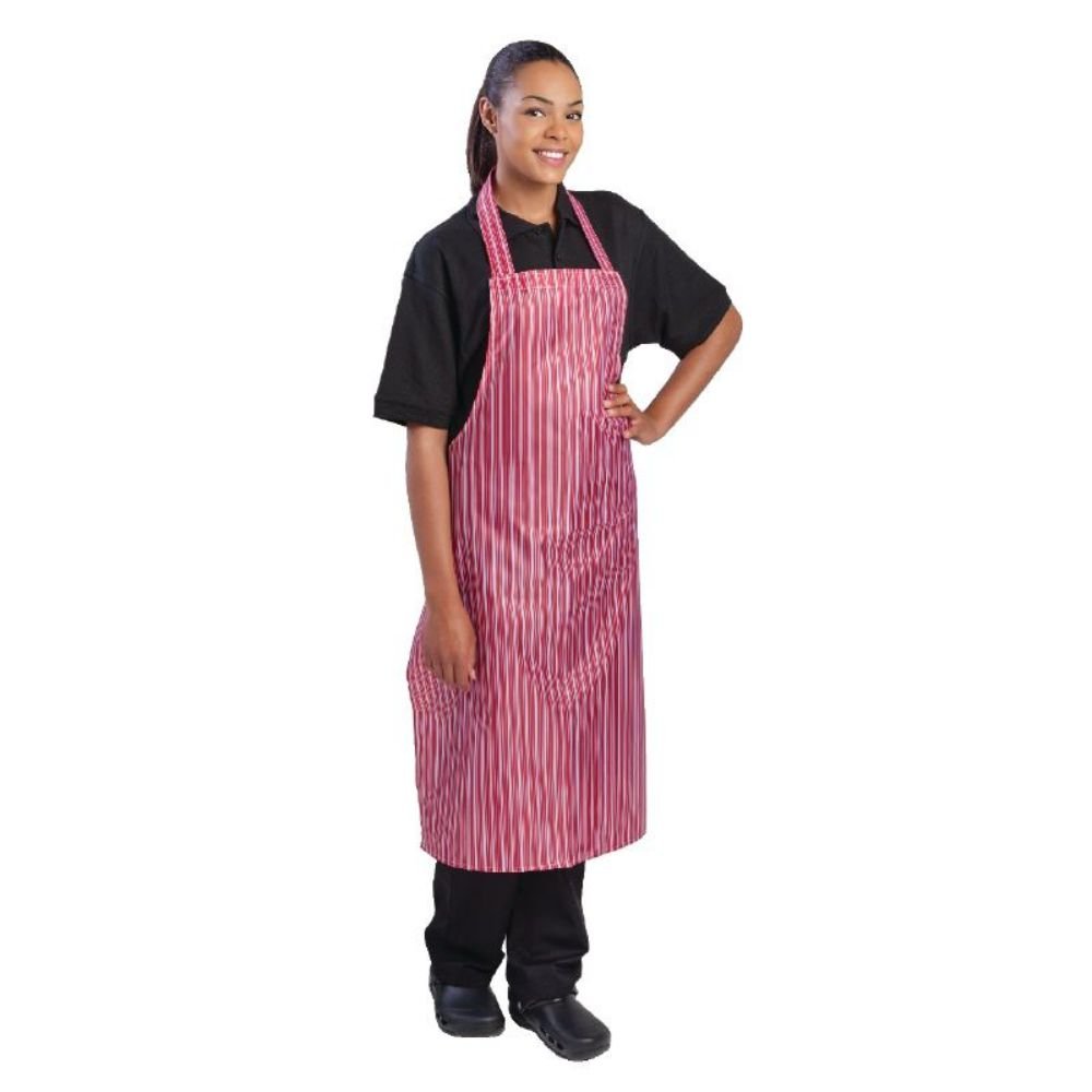 Whites Water-Resistant Chef's Bib Apron Kitchen Cooking and Barbecue for Men and Women | Red and White Stripe | Nylon | Size: 711(W) x 1016(L)mm | A581