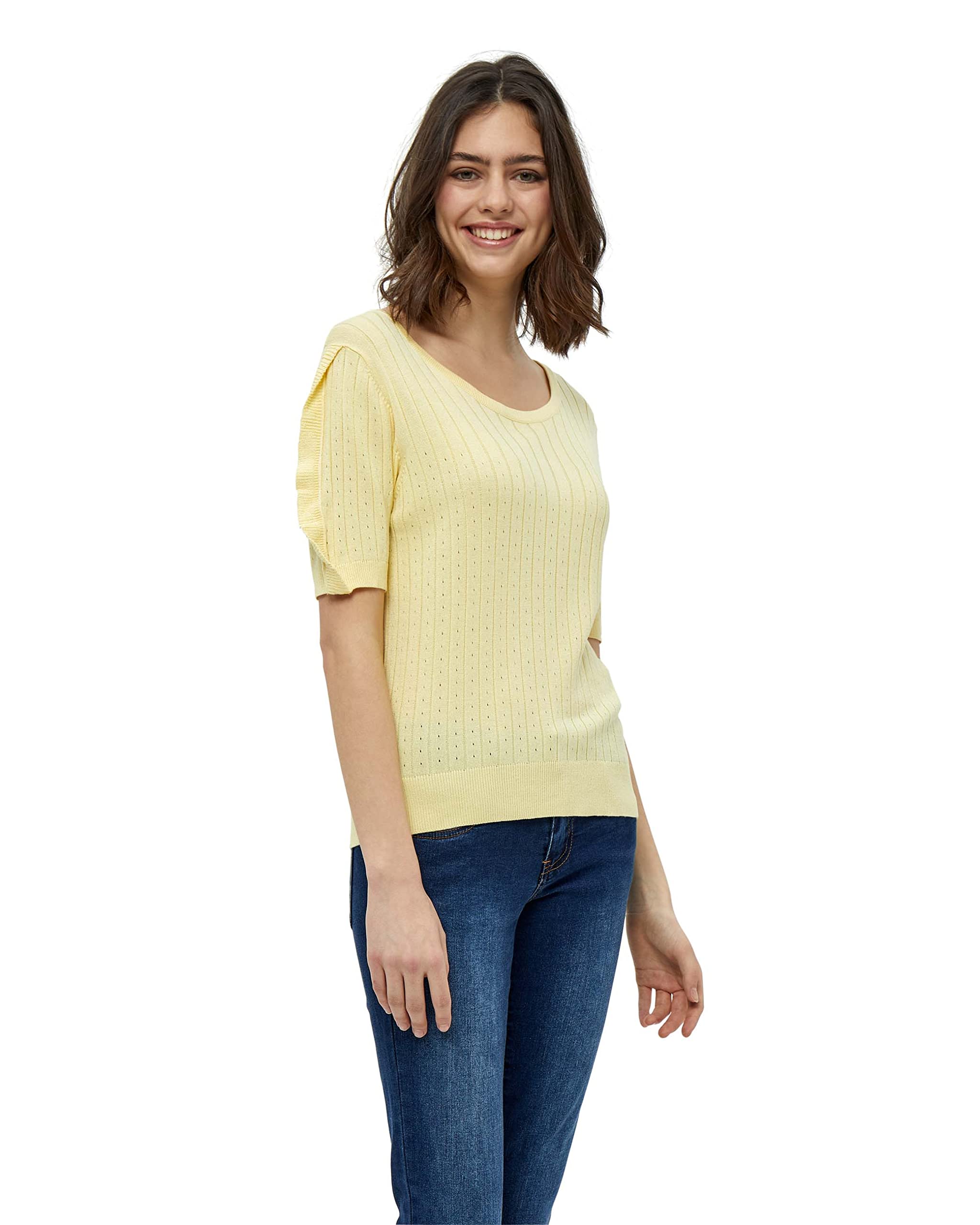 Desires Women's Geisha Rib Ruffle Blouse 6040 Pale Yellow M