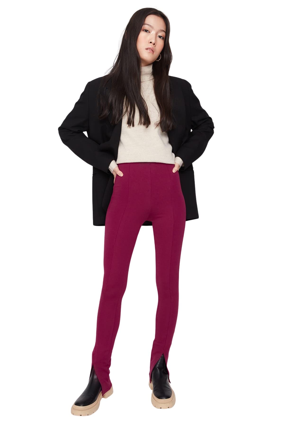 Trendyol Women Normal Waist Straight Leg Skinny Trousers Pink