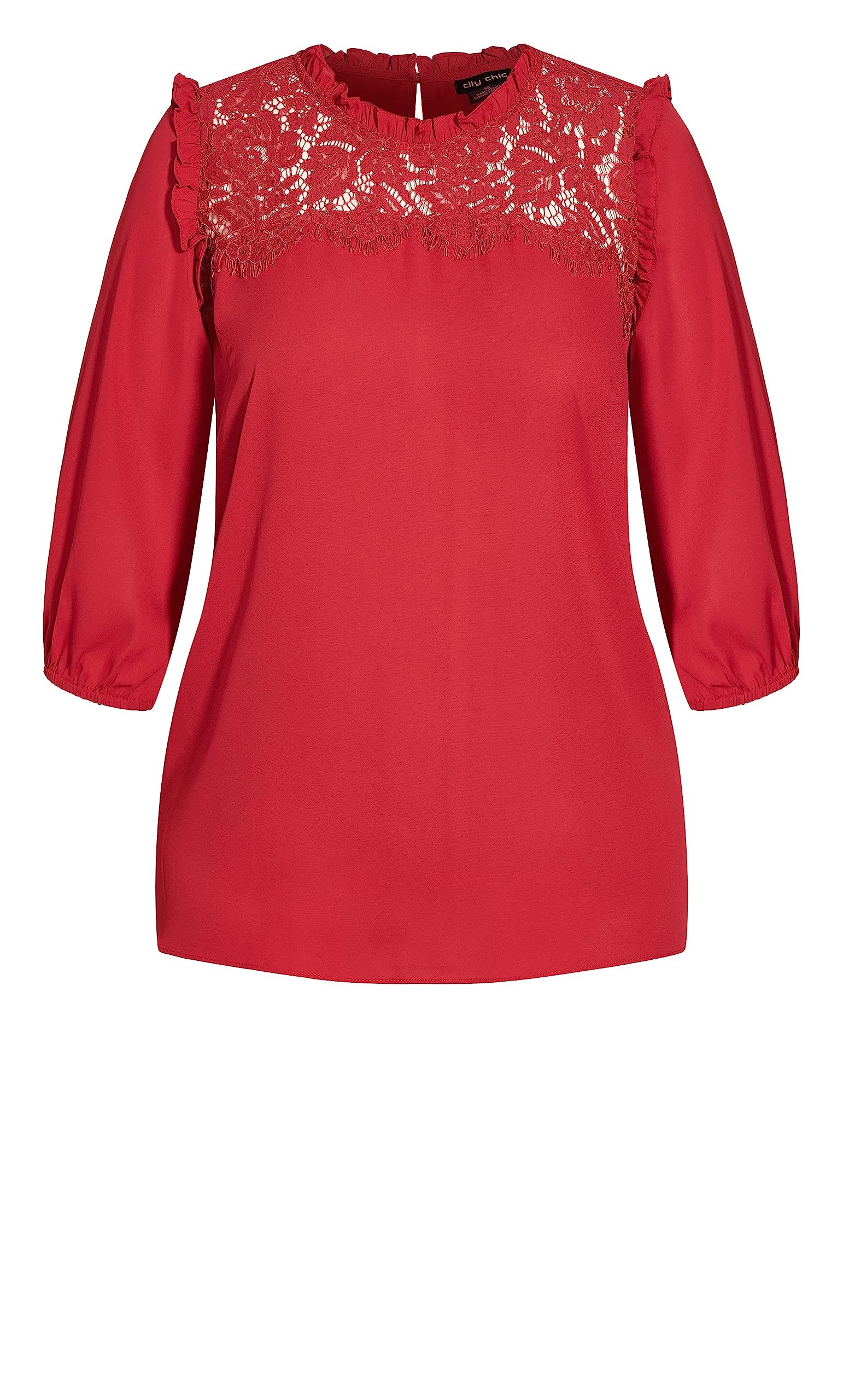 CITY CHIC Plus Size TOP LACE Angel E/S, in Cherry, Size, 14