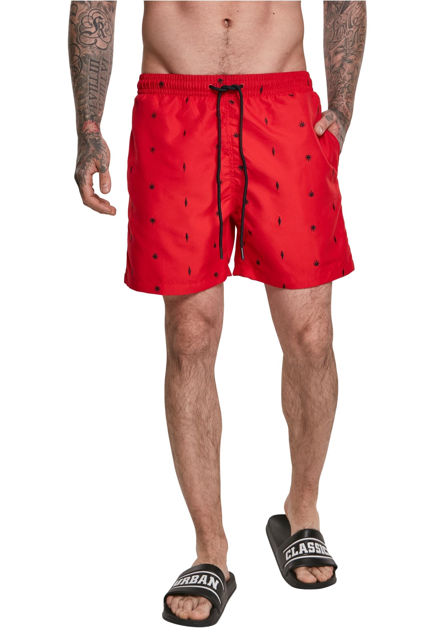 Urban Classics Men's Embroidery Swim Shorts Swimming Shorts for Men, Sizes S - 5XL, Multicoloured (Leaf/Firered/Navy 01698), XXL