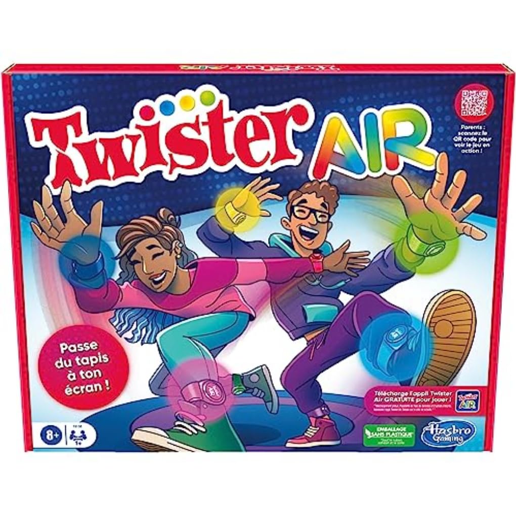 Hasbro Gaming Twister Air, AR Game App with Wrist and Ankle Bracelets, Connects to Smartphones and Tablets, Active Games for Kids and Adults, Ages 8, 1 Player and More
