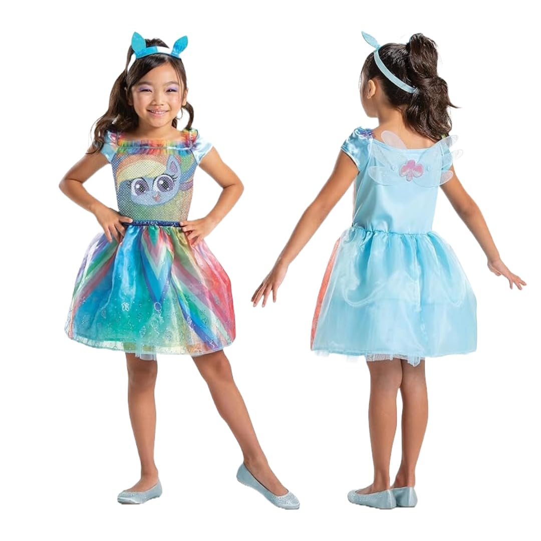 Rainbow Dash Fancy Dress Costume, Officially Licensed, Perfect for My Little Pony Fans, Includes Sparkling Blue Dress With Magic Pony Headband & Adorable Wings. Size Medium (7-8)