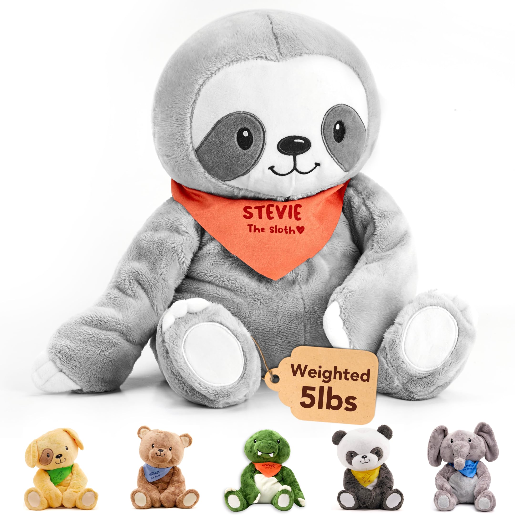 Lilly's Love Stevie The Sloth 5lb Premium Weighted Stuffed Animal | Sensory Companion for Kids and Adults | Machine Washable w/Removable Inner | Great Gift