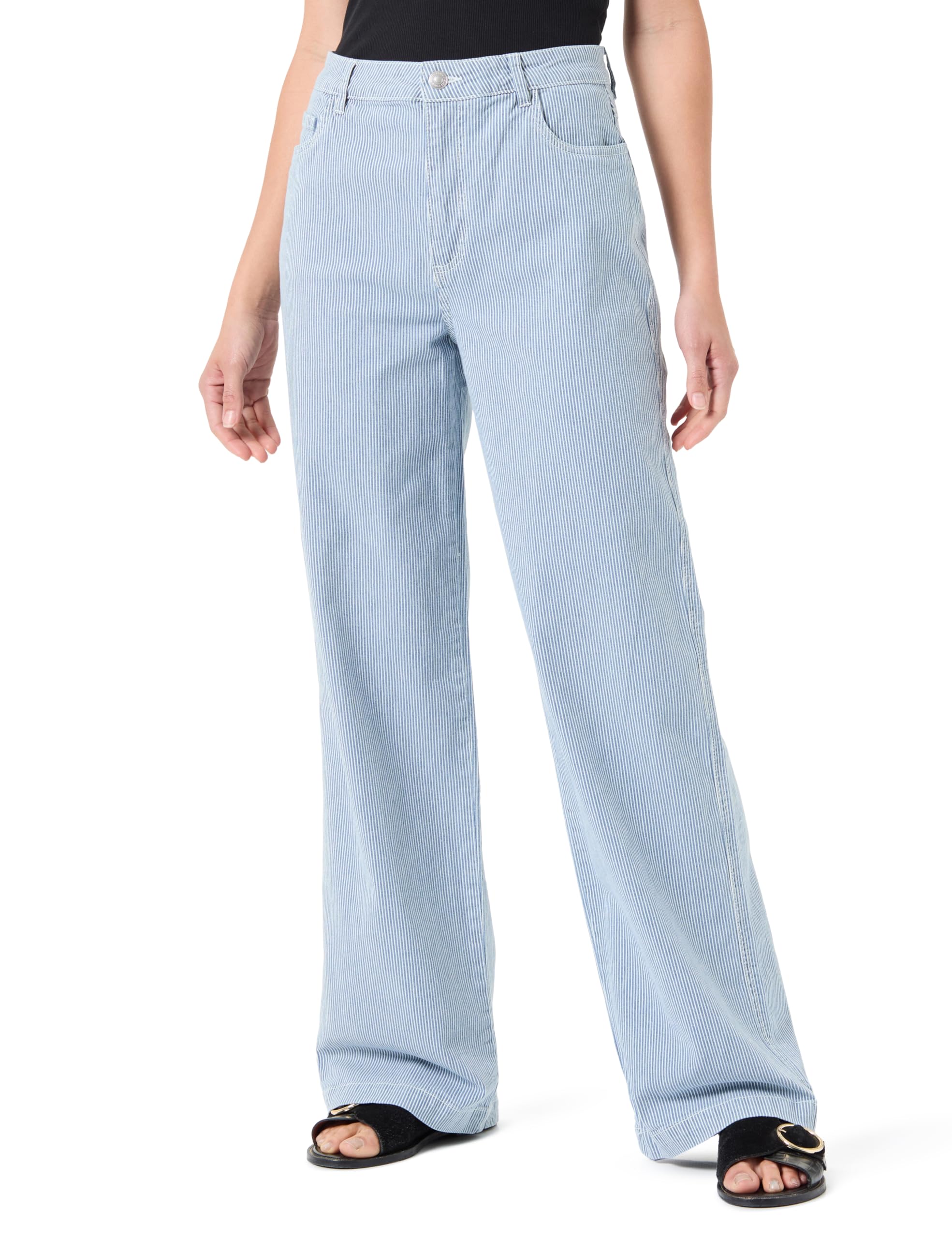 PIECES Women's Pcbillo Hw Wide Jeans, Light Blue Denim/Stripes: Cloud Dancer, XL