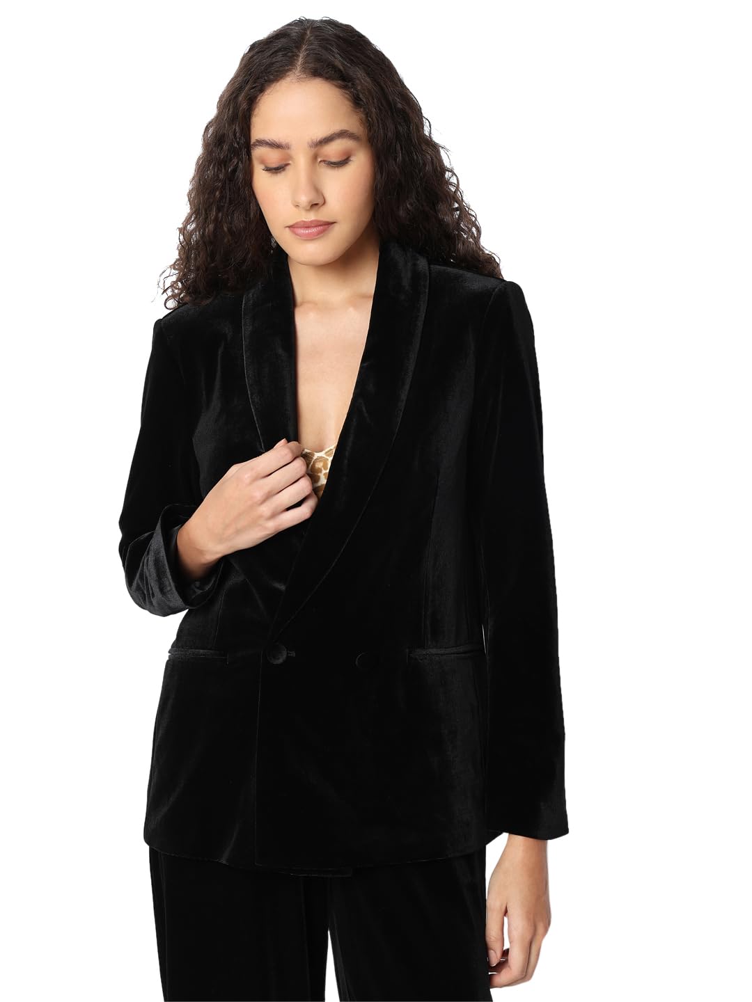 VERO MODA Women's Vmallison Ls Velvet Blazer, Black, 14