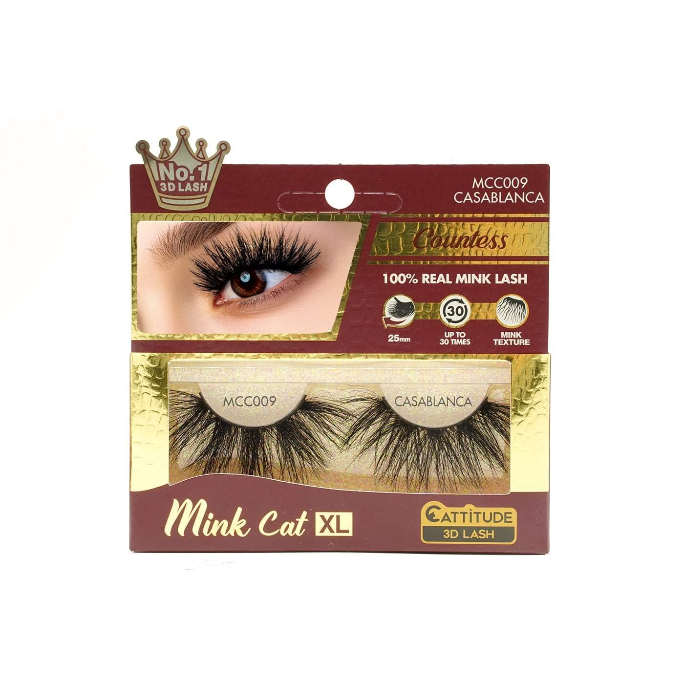 CATTITUDE 3D LASHES Casablanca Countess Mink Cat 25mm False Eyelashes, Ligthweight & Reusable