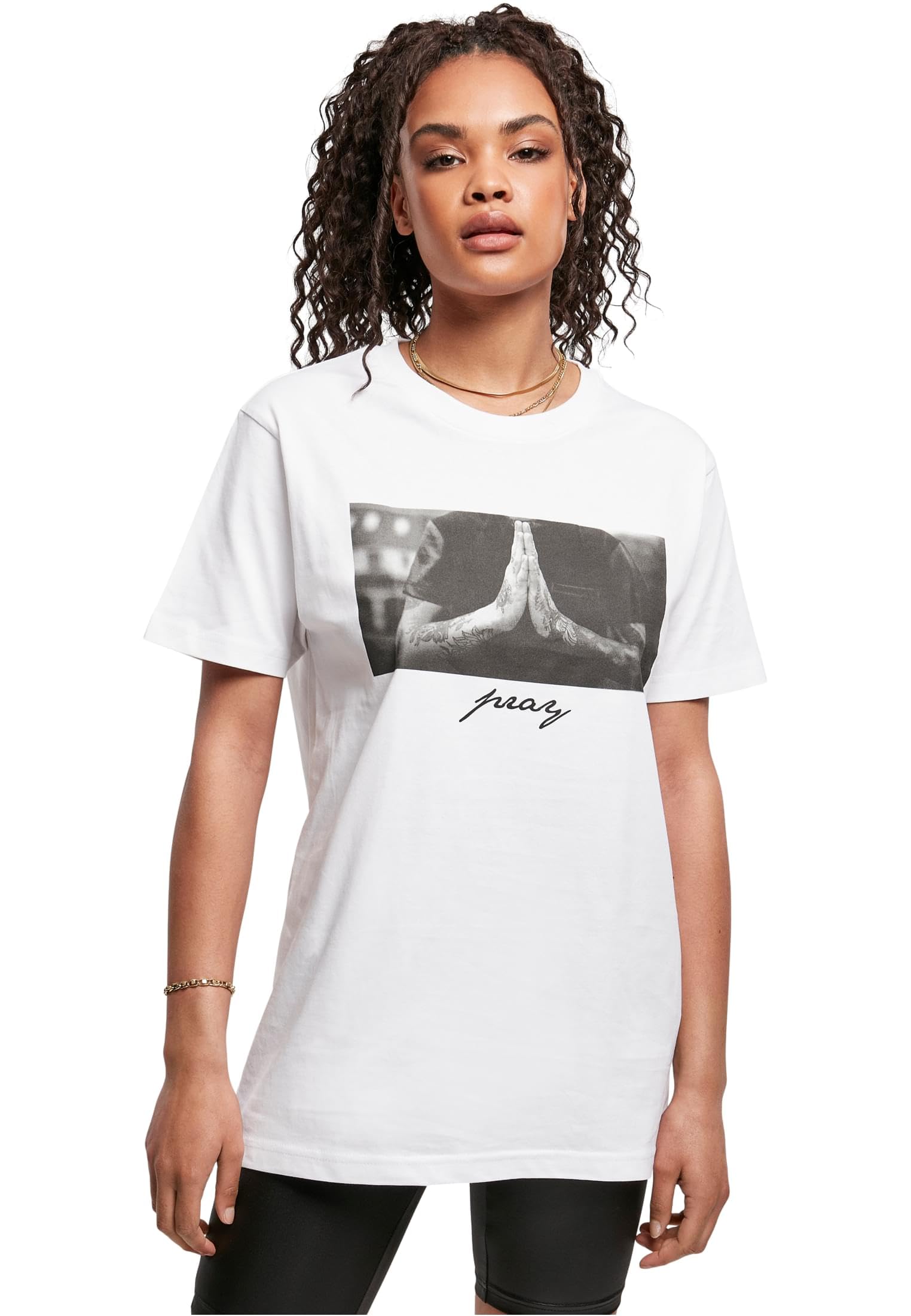 Mister Tee Female Ladies Pray Tee T-Shirt, White,