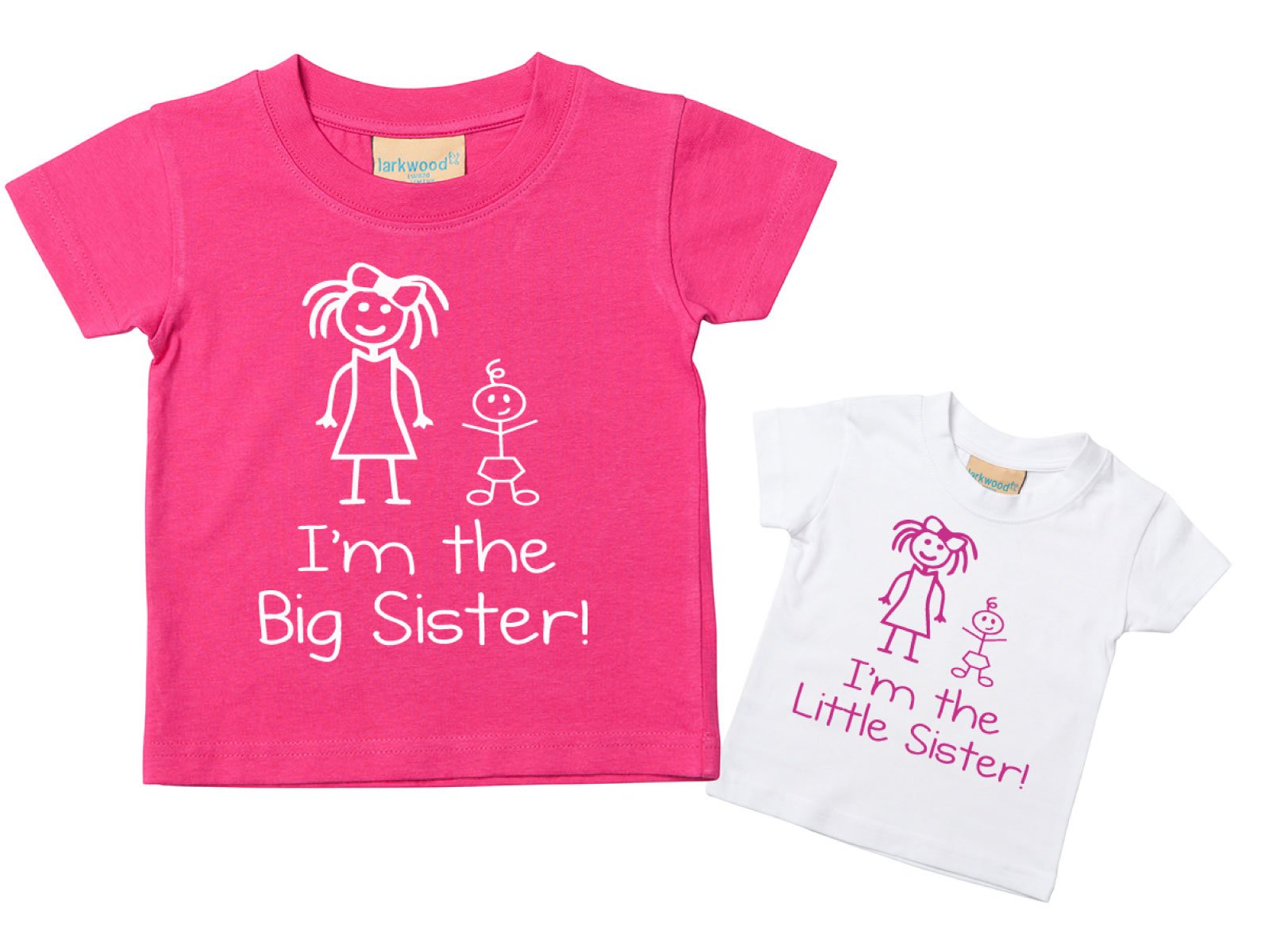 60 Second Makeover Limited I'm The Little Sister I'm The Big Sister Tshirt Set Baby Toddler Kids Available in Sizes 0-6 Months to 14-15 Years New B Pink