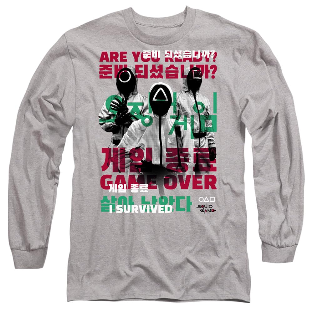 Squid Game Game Over Guards Overlay Unisex Long Sleeve T Shirt, Athletic Heather, X-Large
