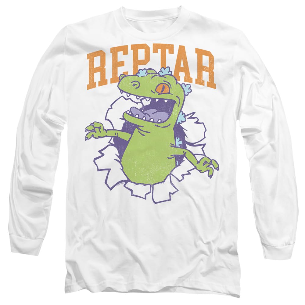 Rugrats Reptar Shirt, Rip Mens Long Sleeve T Shirt, White, Medium