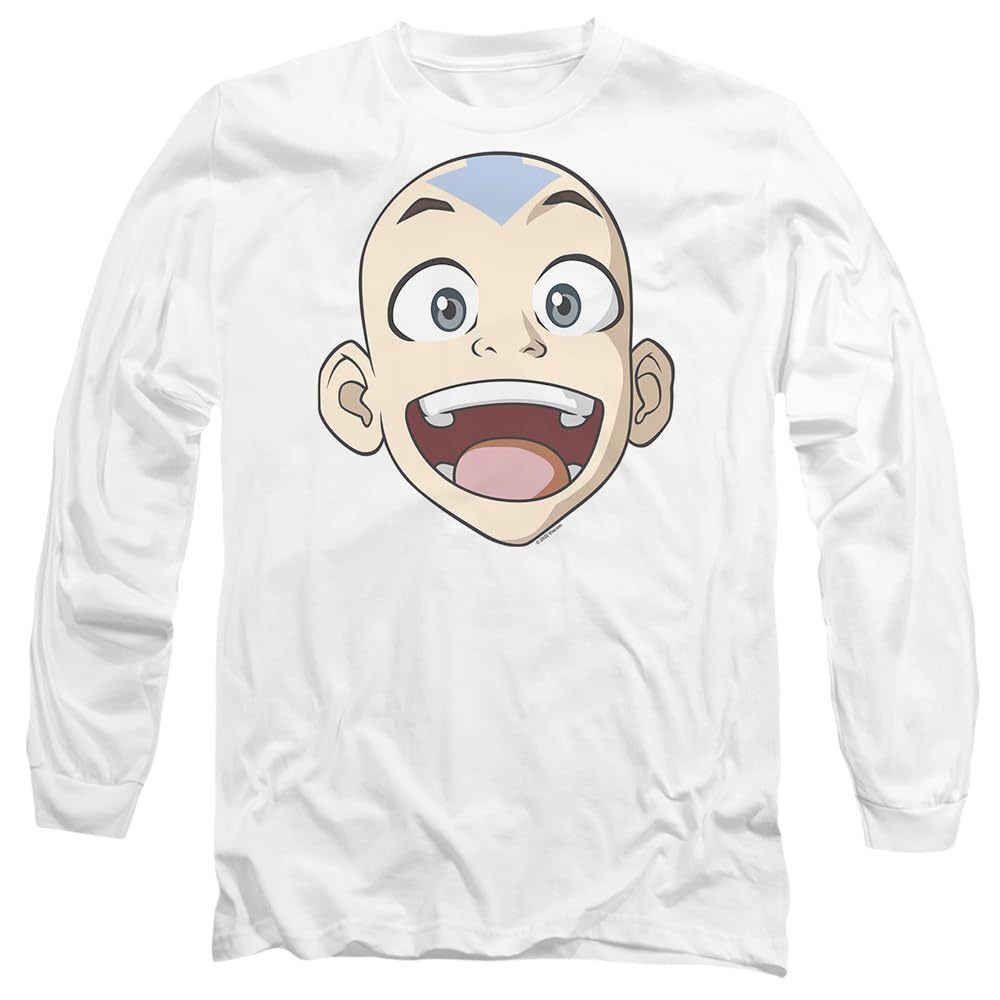 Avatar The Last Airbender Big Aang Face Mens Long Sleeve T Shirt, White, Small