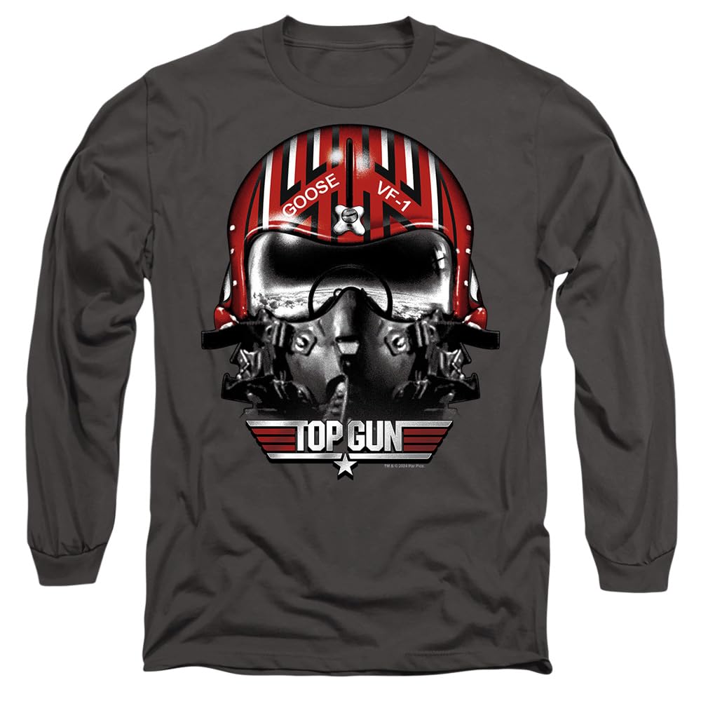 Top Gun Goose Helmet Mens Long Sleeve T Shirt, Charcoal, XX-Large