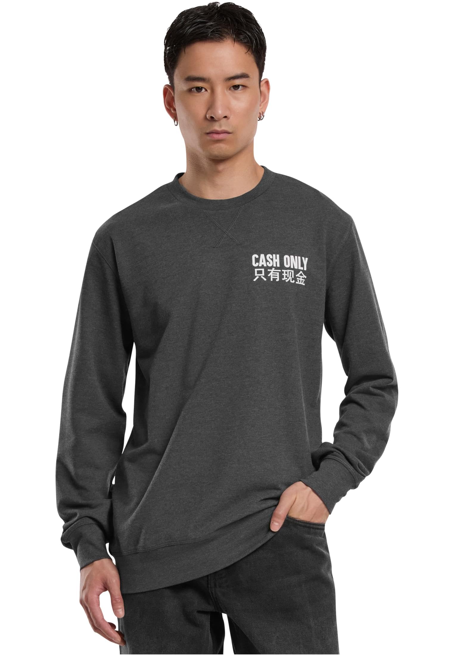 Mister Tee Men's Cash Only Crewneck Sweatshirt, Charcoal,