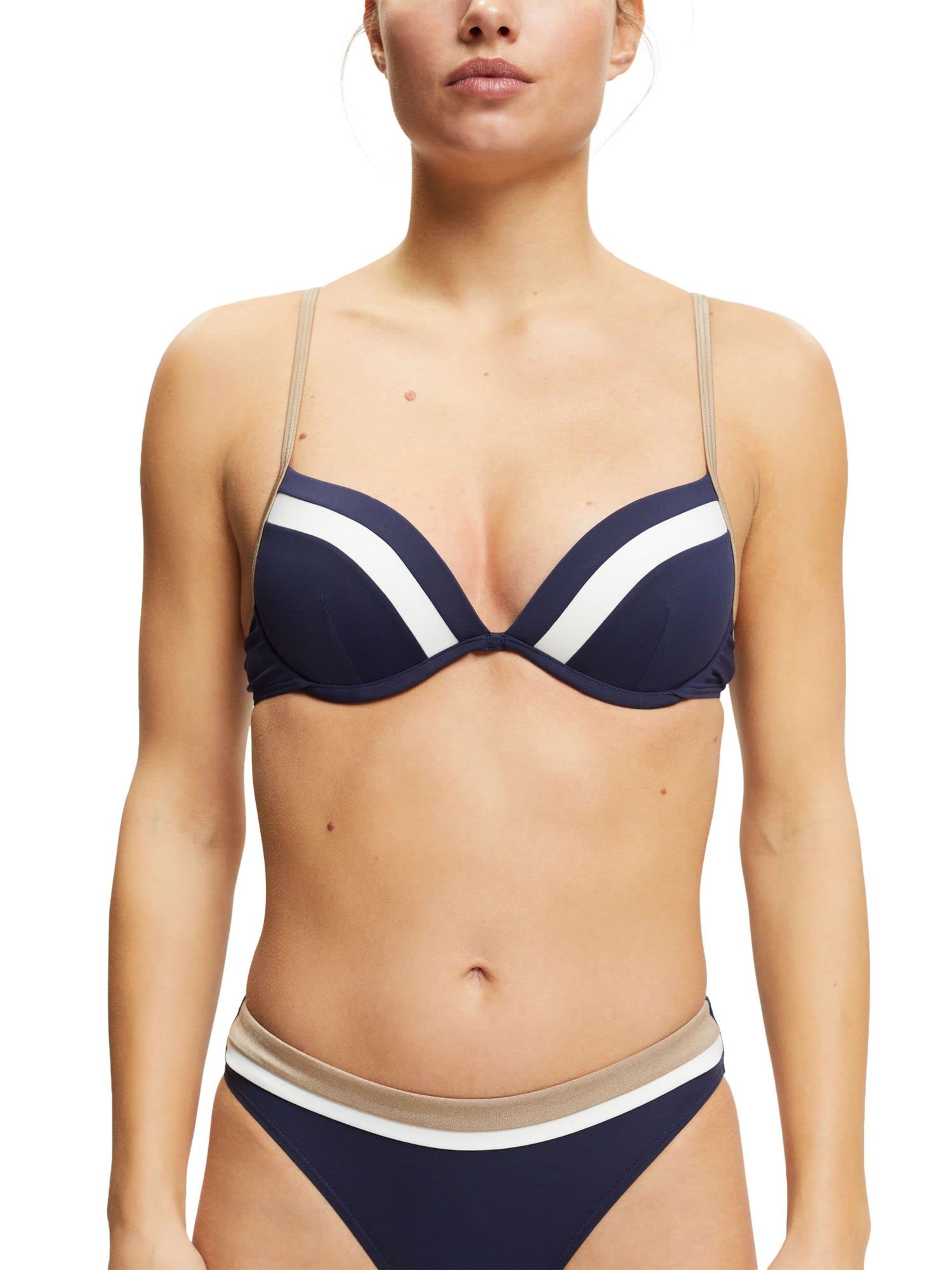 ESPRIT Women's Tayrona Beach RCS Pad.Plunge Bikini Top, Navy, 36/70A