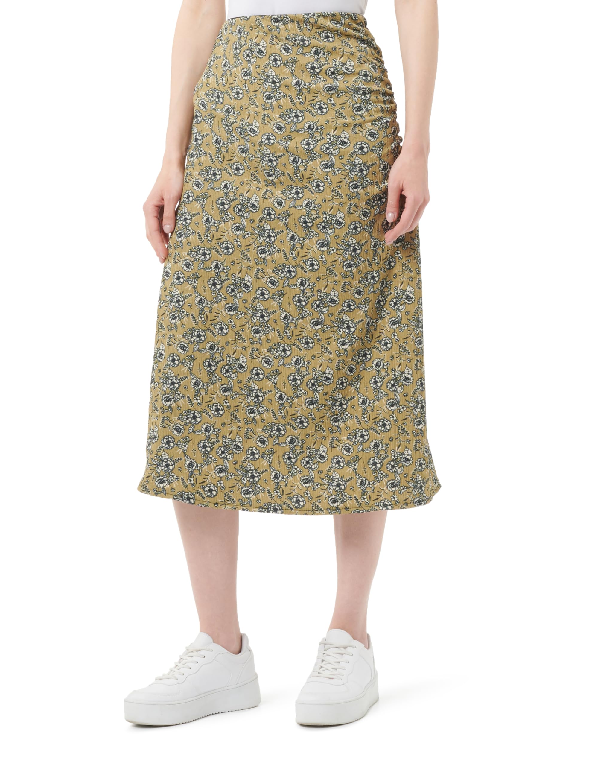 Koton Women's Flower Printed Midi Skirt Relax Cut Skirt, Khaki Design(8D7),