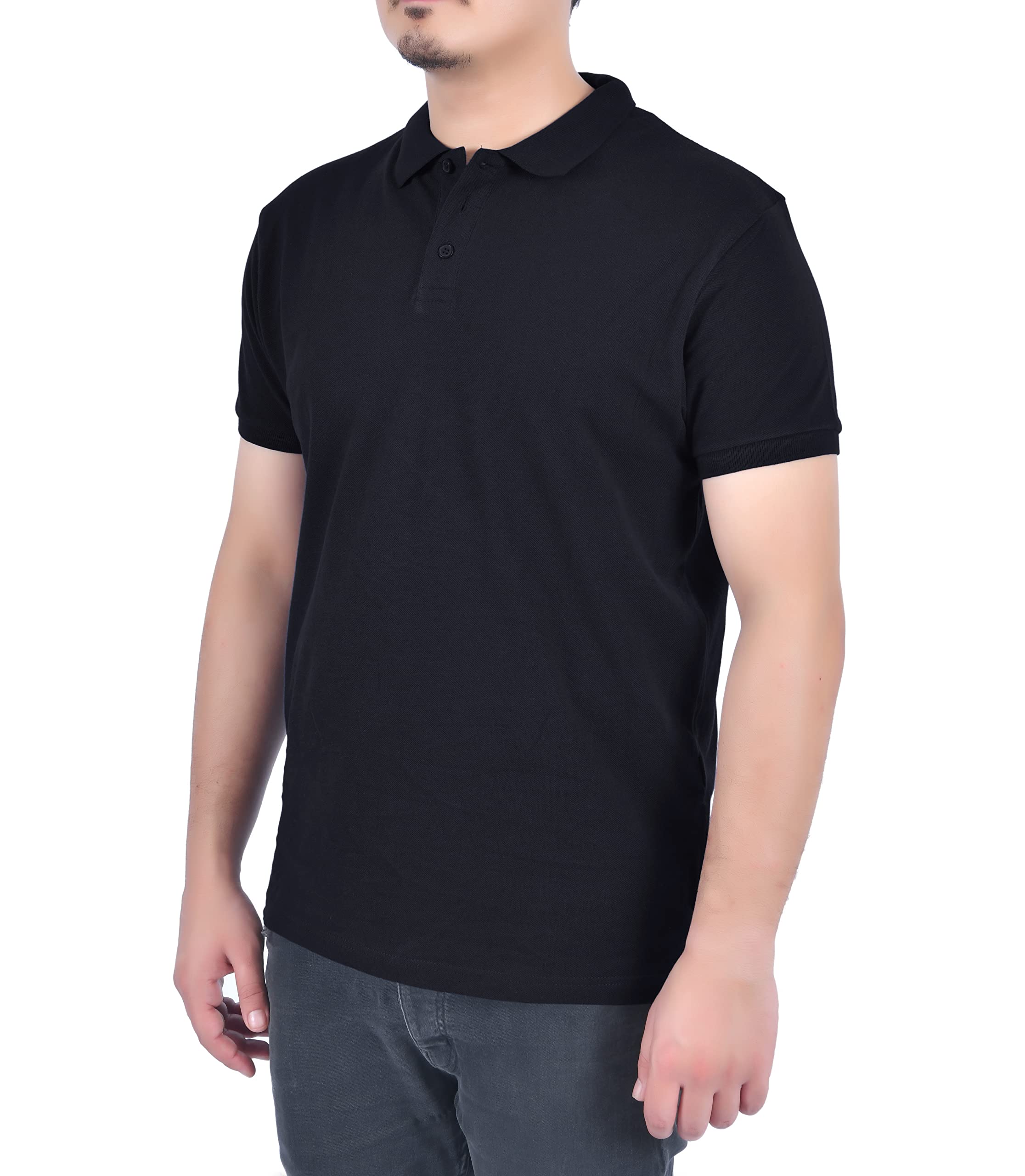 M17 Men's Recycled Classic Plain Polo Shirt Short Sleeve Cotton Top Sports Casual Work (M, Black)