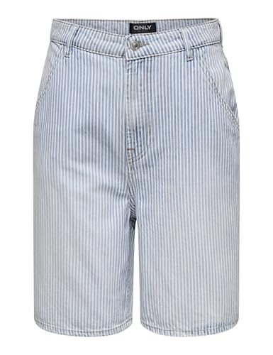 ONLY Women's Onlgia Mw Striped Loose DNM Shorts, Light Blue (Light Blue Denim), S
