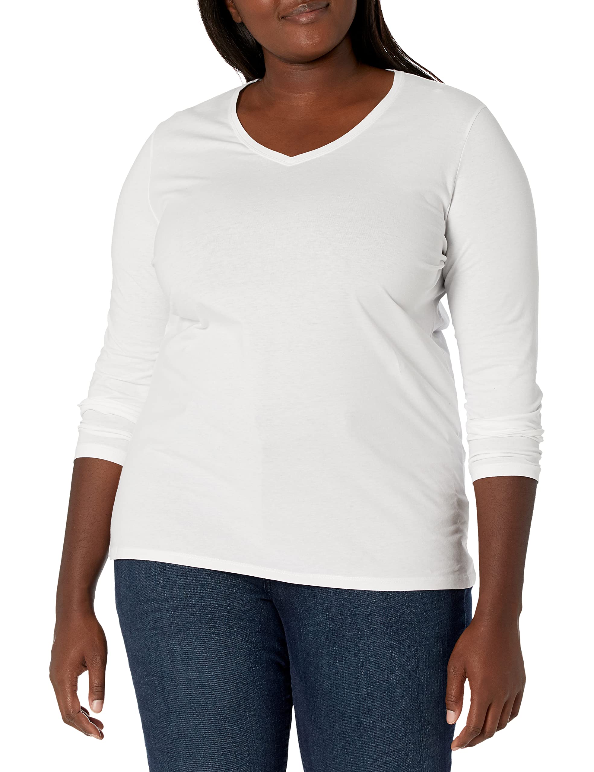 Just My Size womensOJ043Vneck Long Sleeve Tee Long Sleeve Shirt - White - 8X