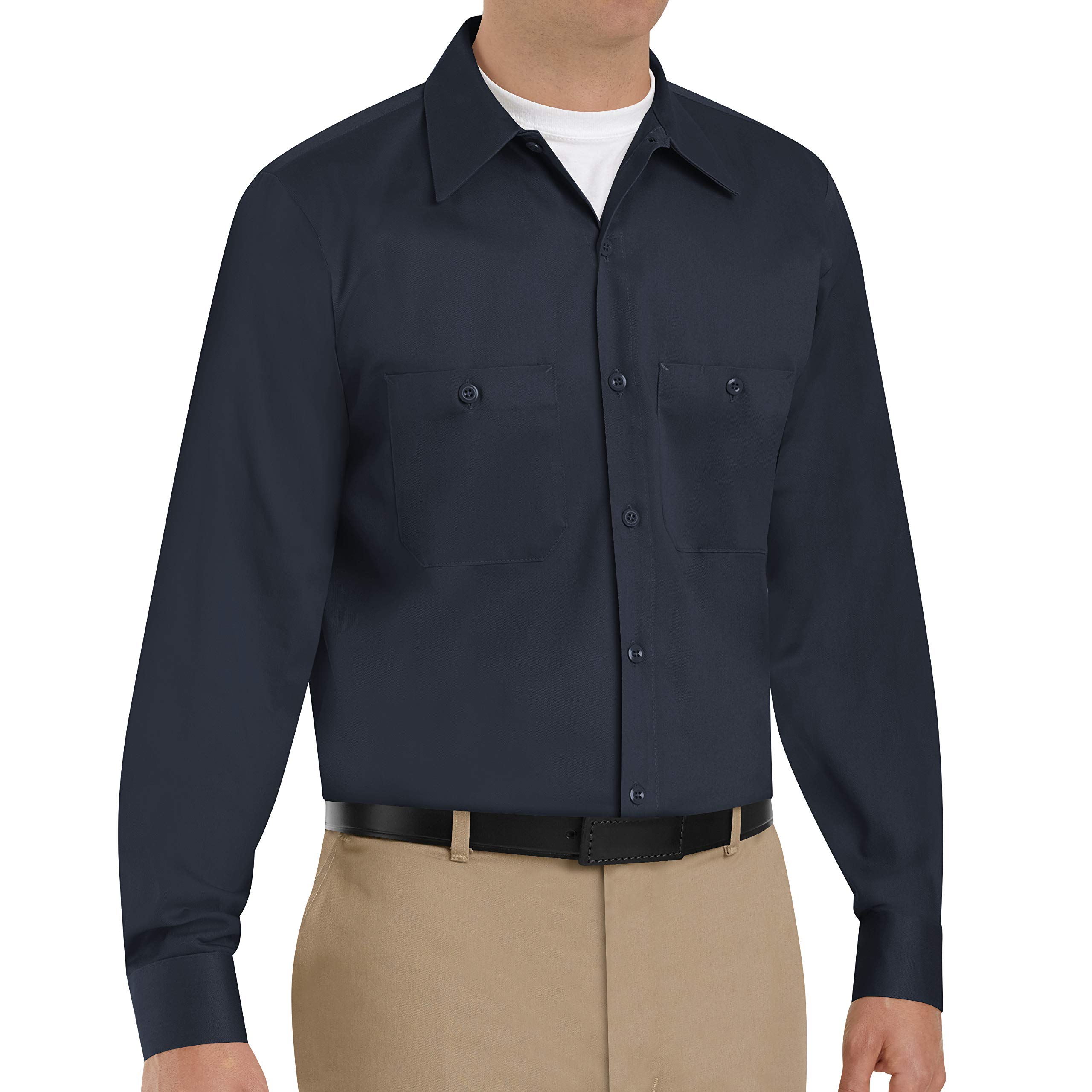 Red Kap Men's Wrinkle Resistant Cotton Work Shirt, Dark Navy, M Tall