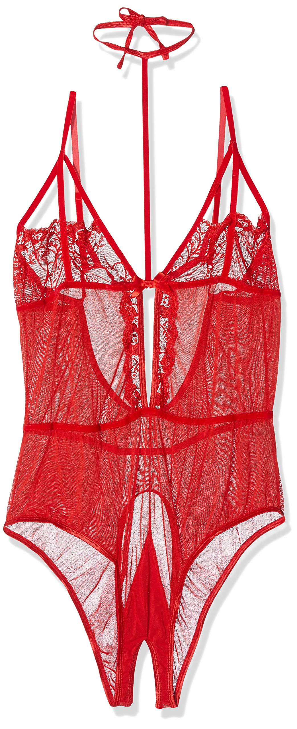 Glitter Soft Cup Mesh and Lace Teddy with Choker, 3X, Red