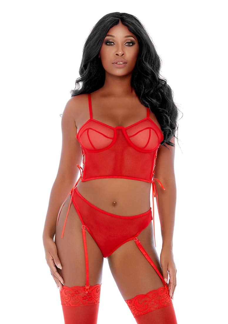 Forplay Ring Me Up Bustier Set, Red, M, 201 g