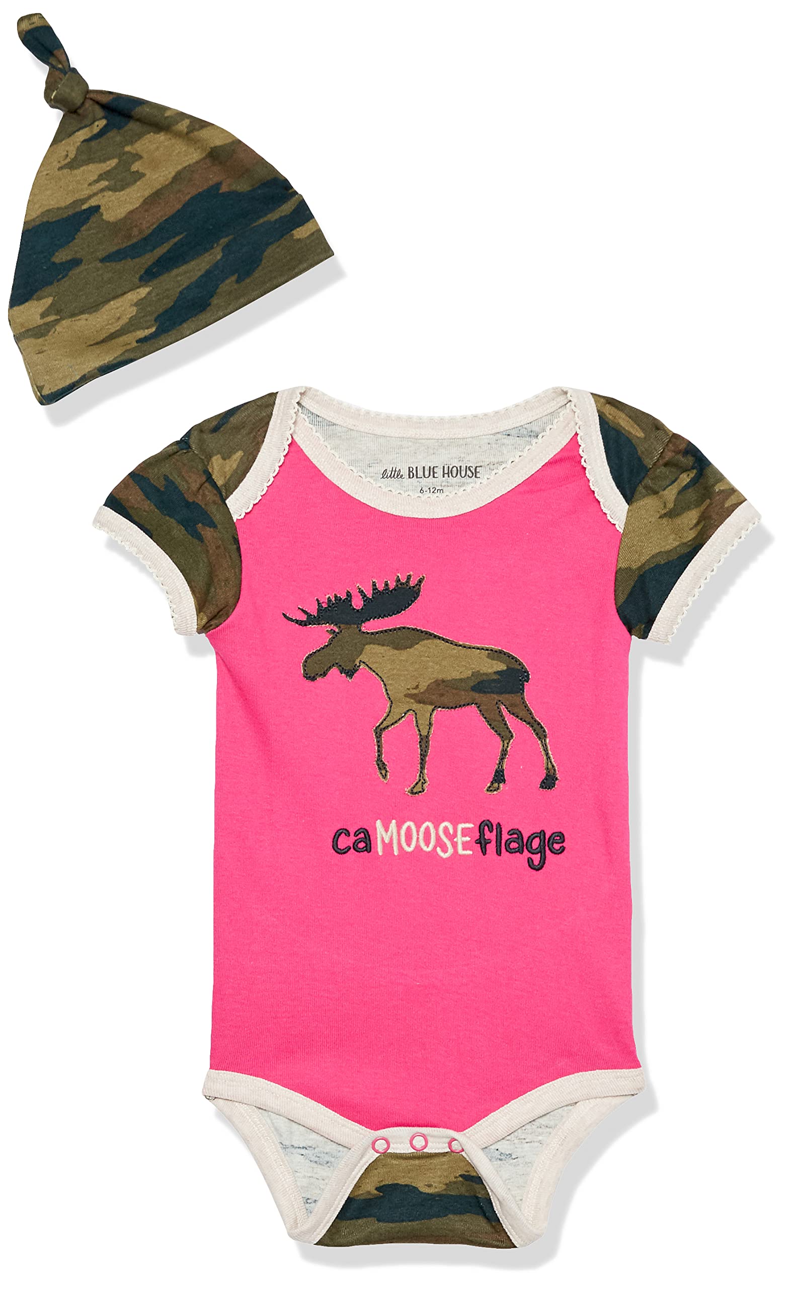 Hatley Baby Girls Bodysuit & Hat Baby and Toddler Sleepers, Camooseflage - Pink, 12-18 Months