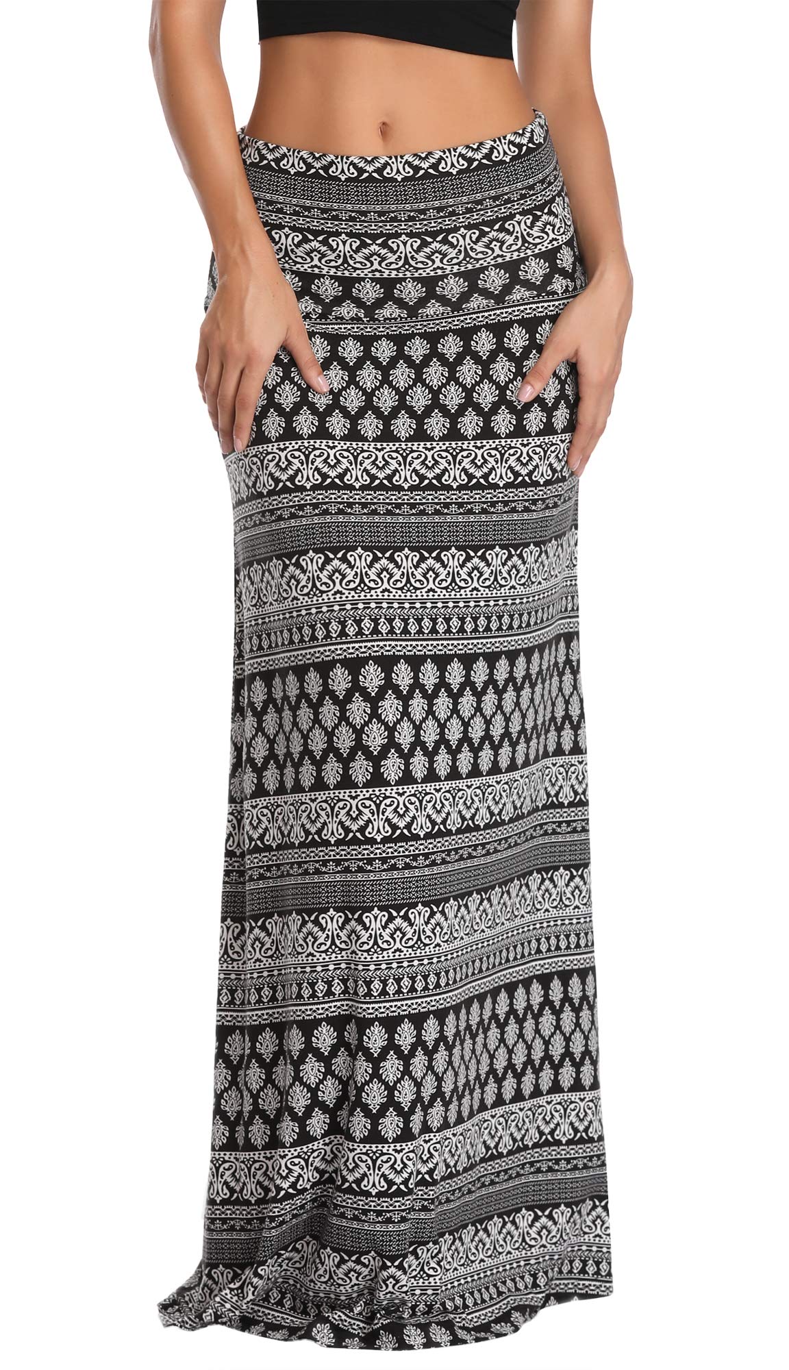 Urban CoCo Women's Casual Ruched Stretchy High Waist A-Line Skirt Pleated Flared Midi Skirt, #1, S